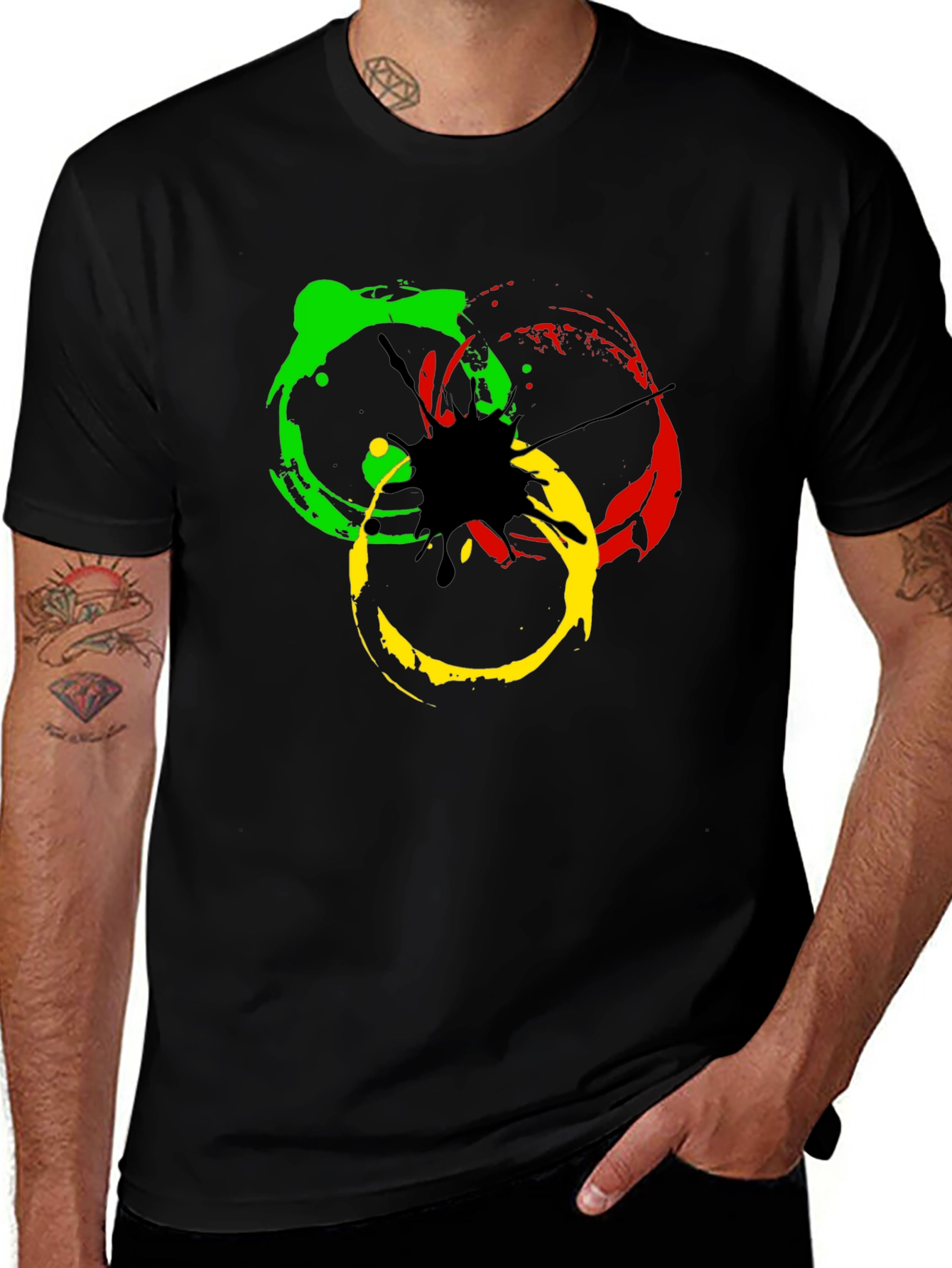 Variant 11 of Rasta Splash Graphic Tee - Black Cotton T-Shirt
