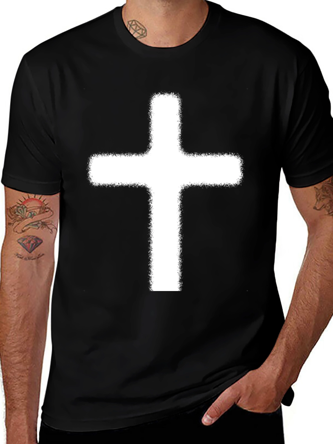 Variant 7 of White Cross Graphic Print Black T-Shirt