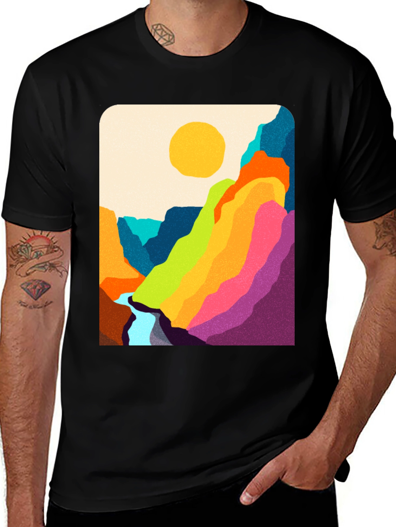 Variant 21 of Colorful Mountain Vista Graphic Tee - Stylish Crew Neck