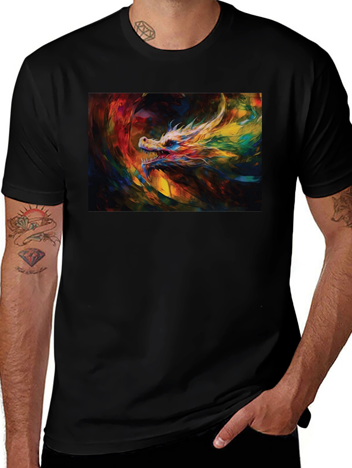 Variant 7 of Colorful Dragon Graphic Tee - Unique Artistic Design