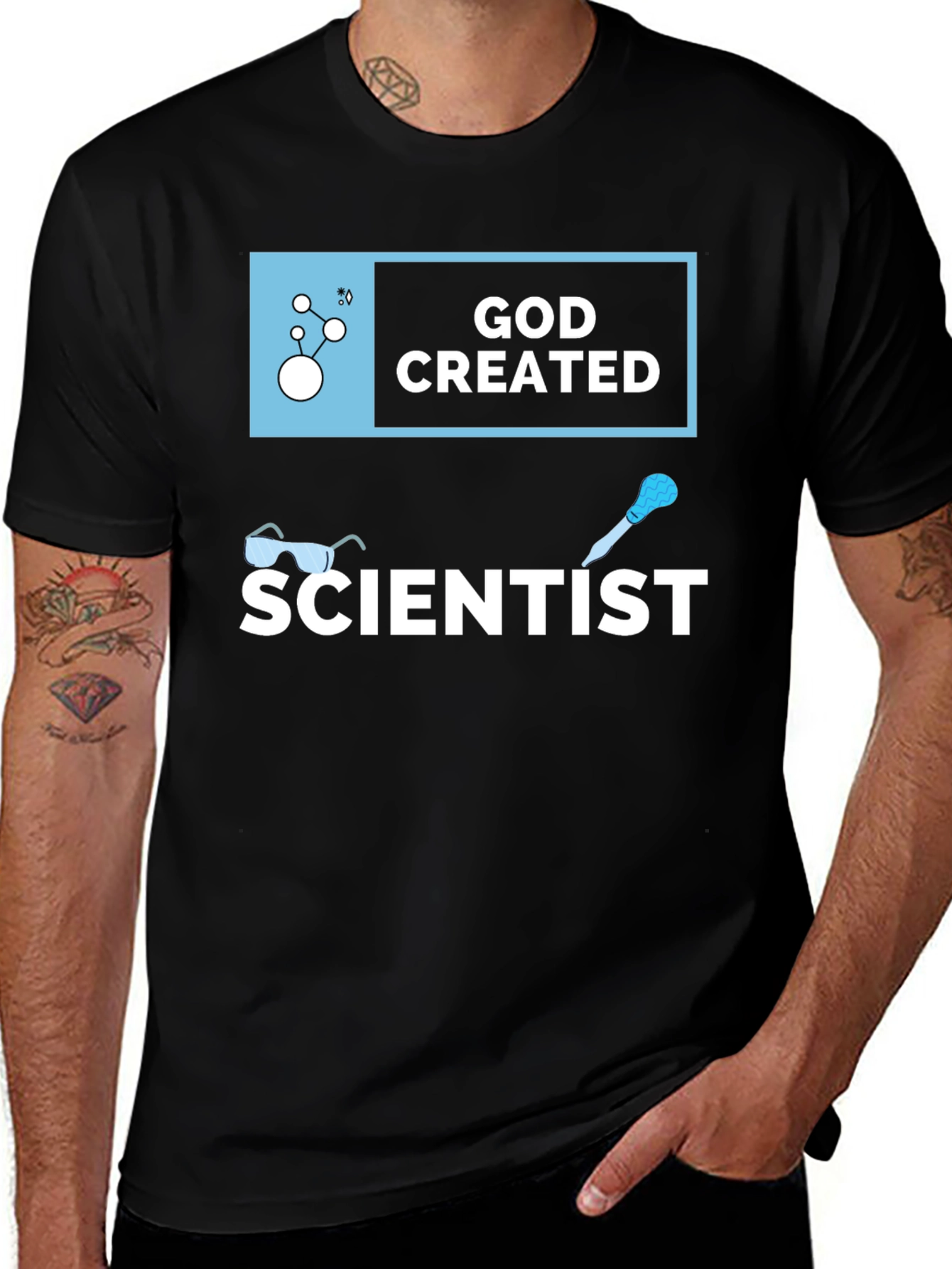God Created Scientist T-Shirt, Black Cotton Tee