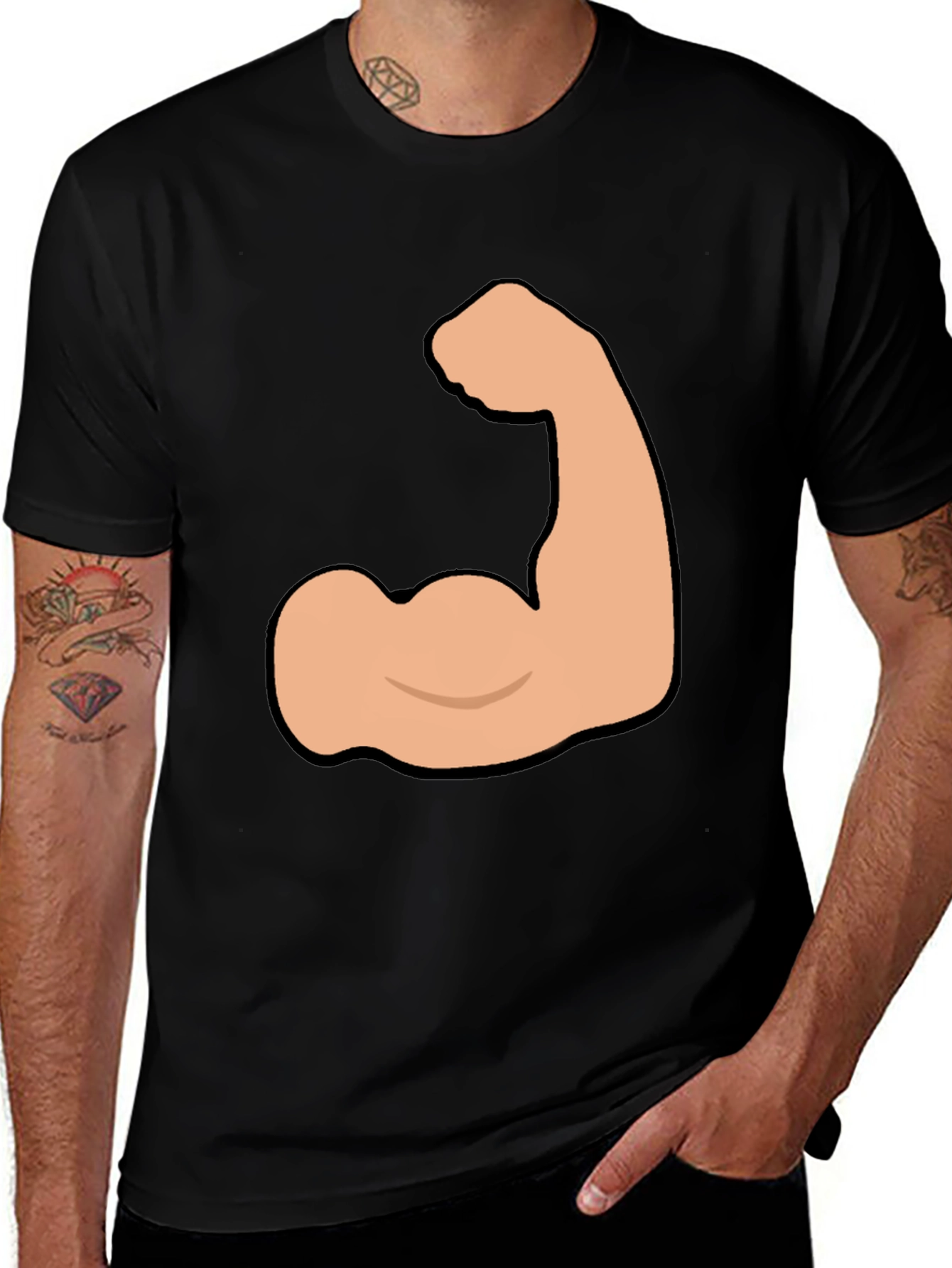 Variant 4 of Funny Flexing Muscle Graphic Tee - Black Cotton T-Shirt