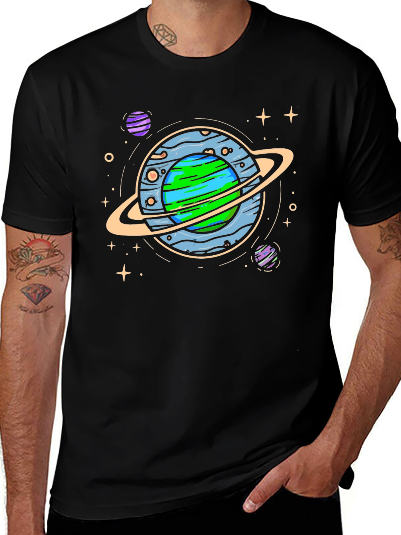Variant 4 of Planet Graphic Tee - Black Crew Neck