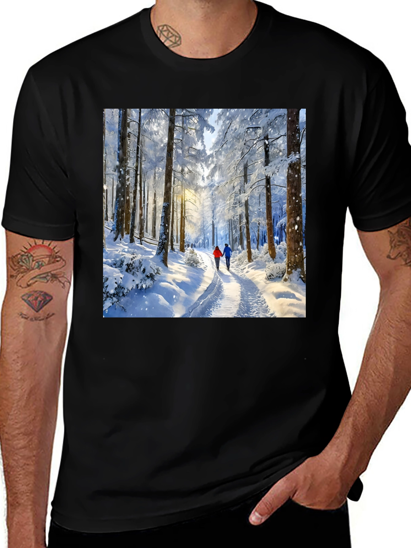Black Winter Forest Path Graphic Tee main image