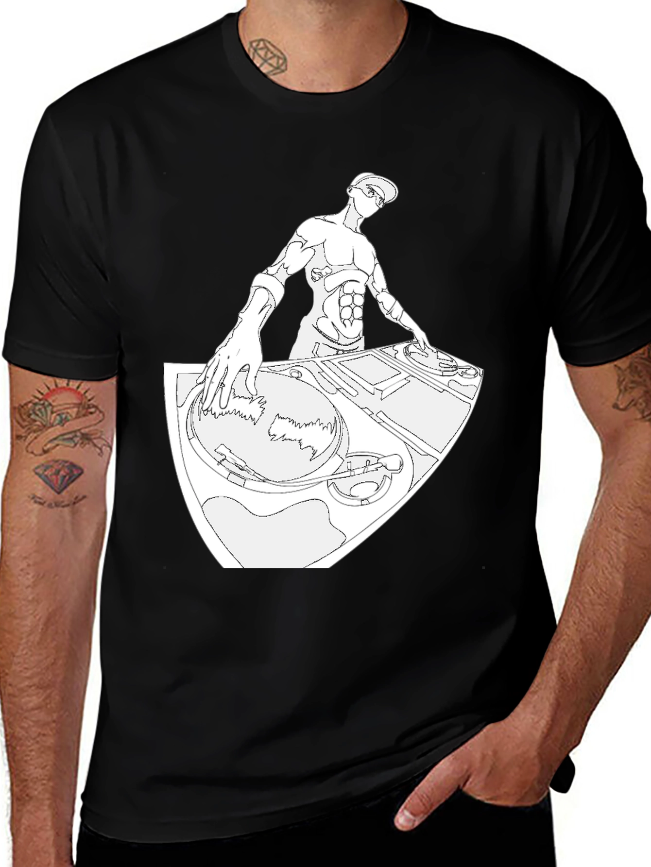 Variant 18 of DJ Turntable Graphic Tee - Black Cotton Blend