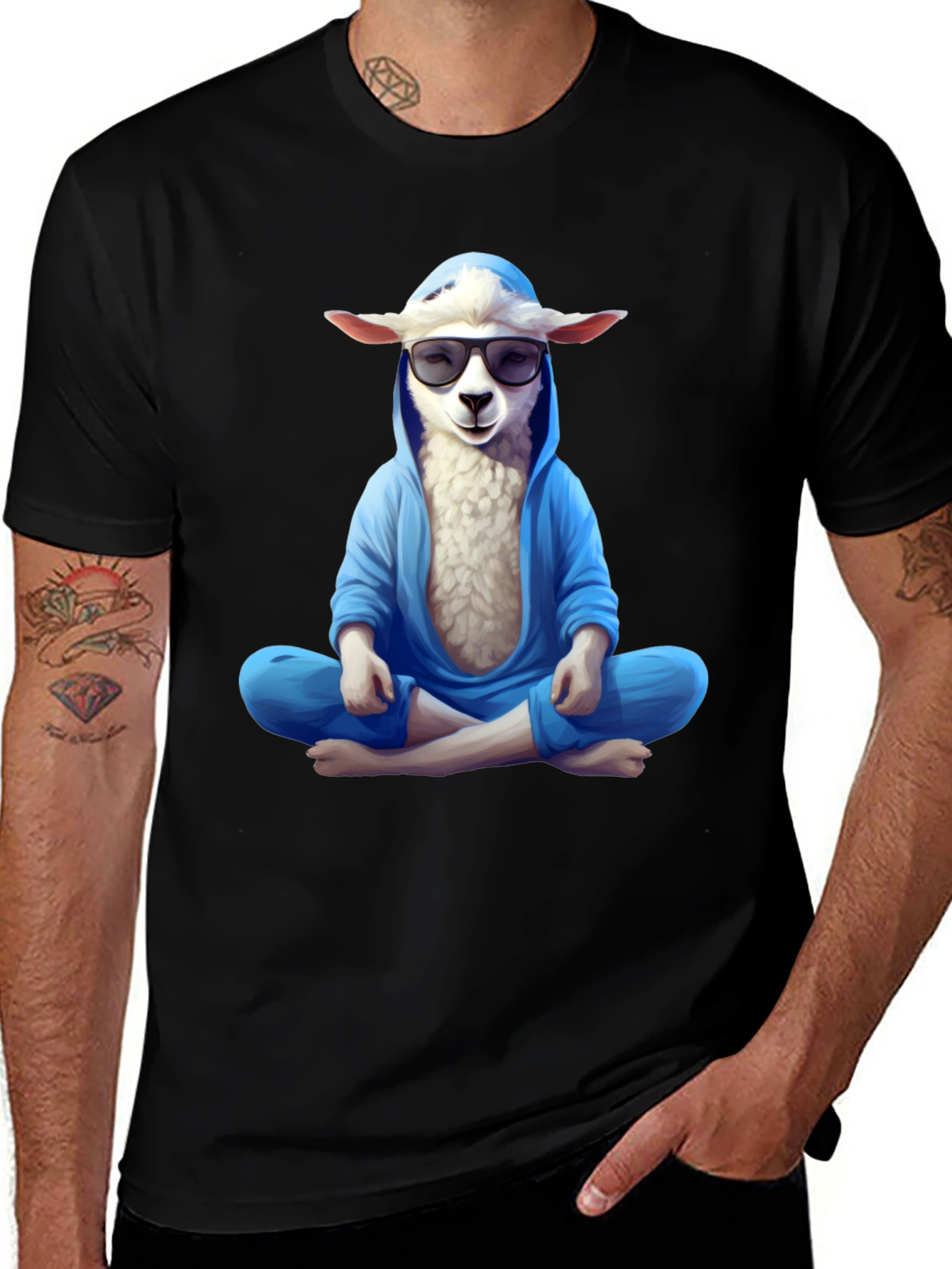 Variant 9 of Alpaca in Hoodie T-Shirt - Funny Meditation Tee