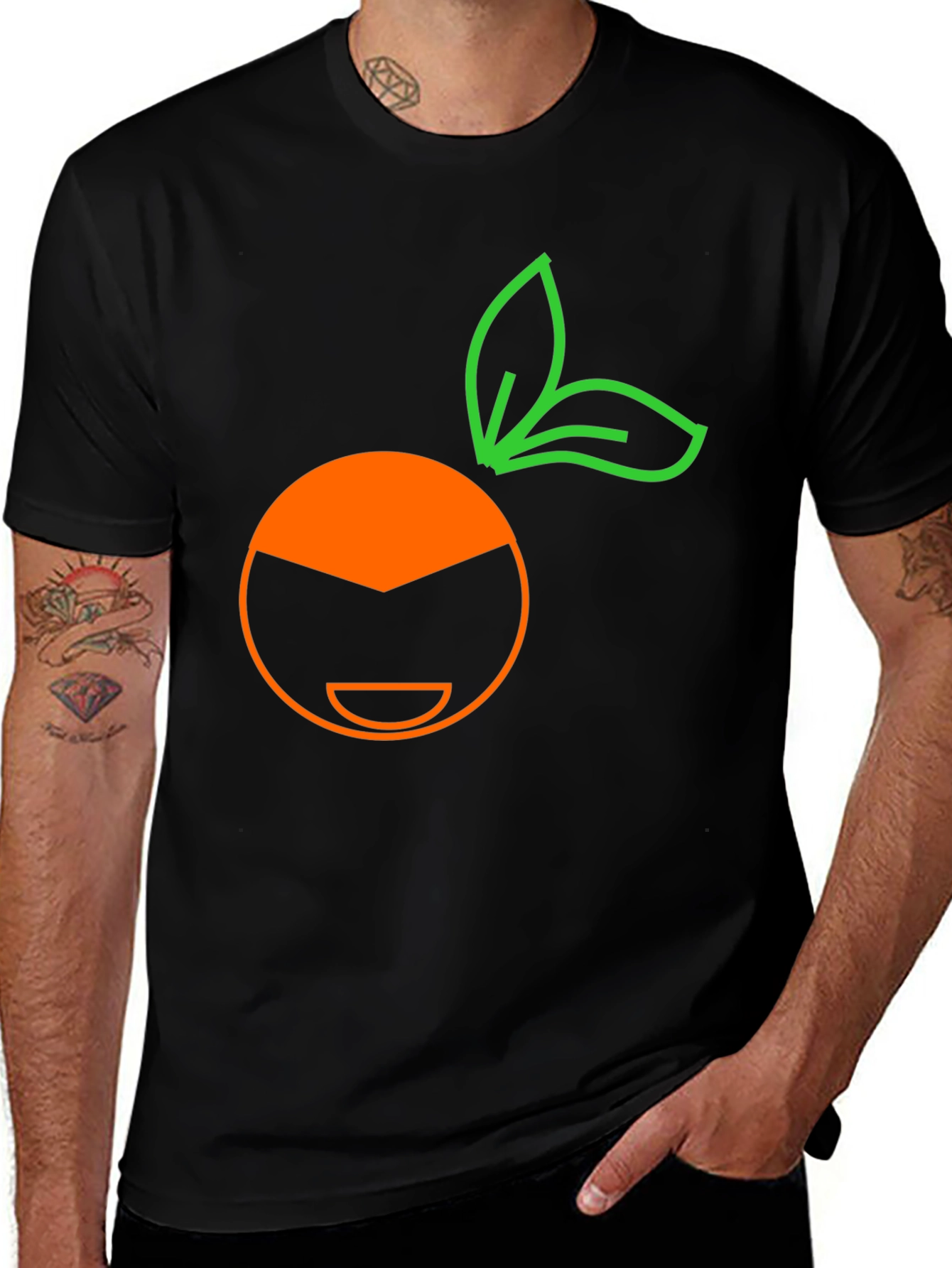 Variant 23 of Orange Fruit Graphic Black T-Shirt