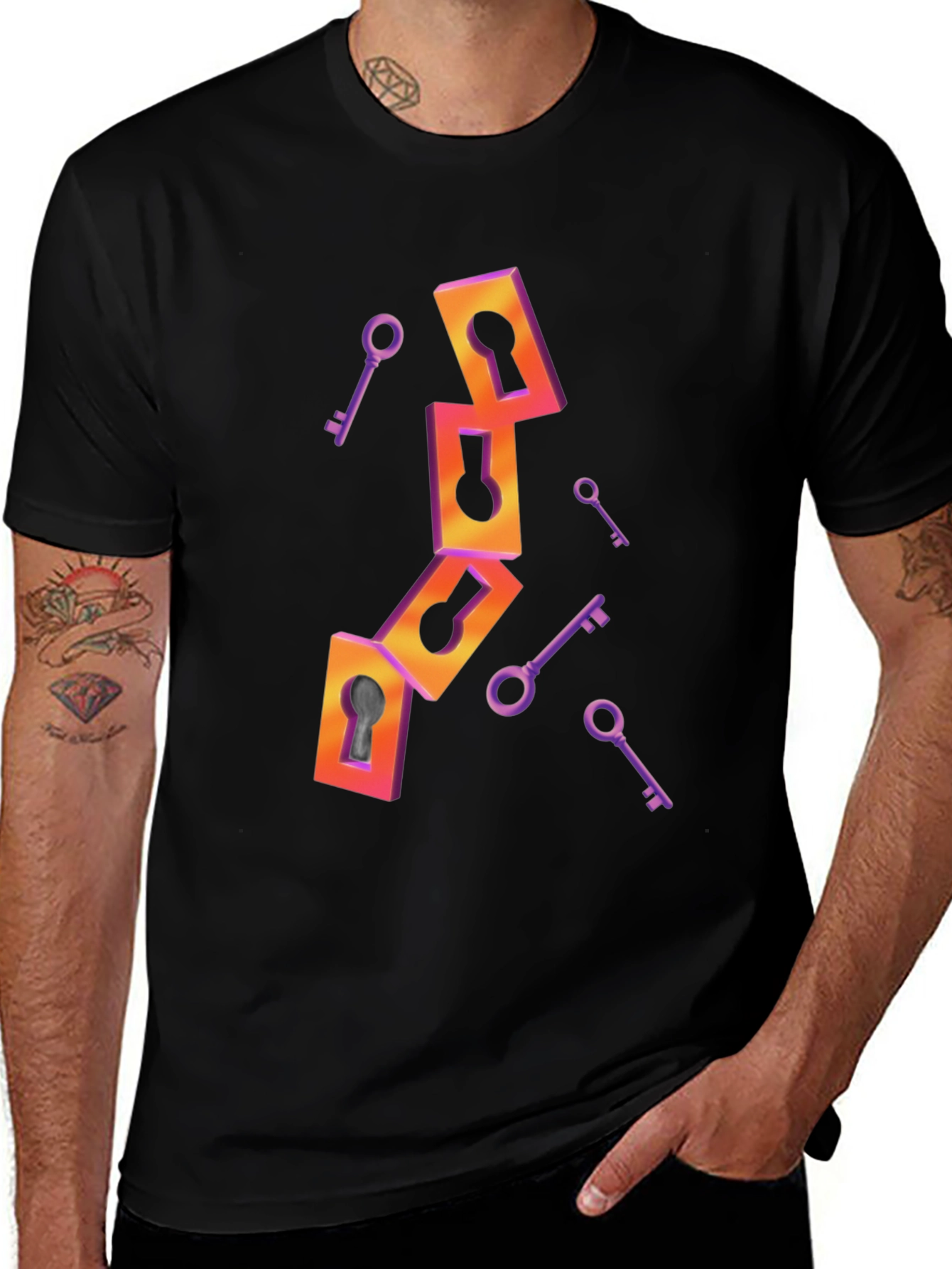 Variant 3 of Keyhole & Key Graphic Black T-Shirt