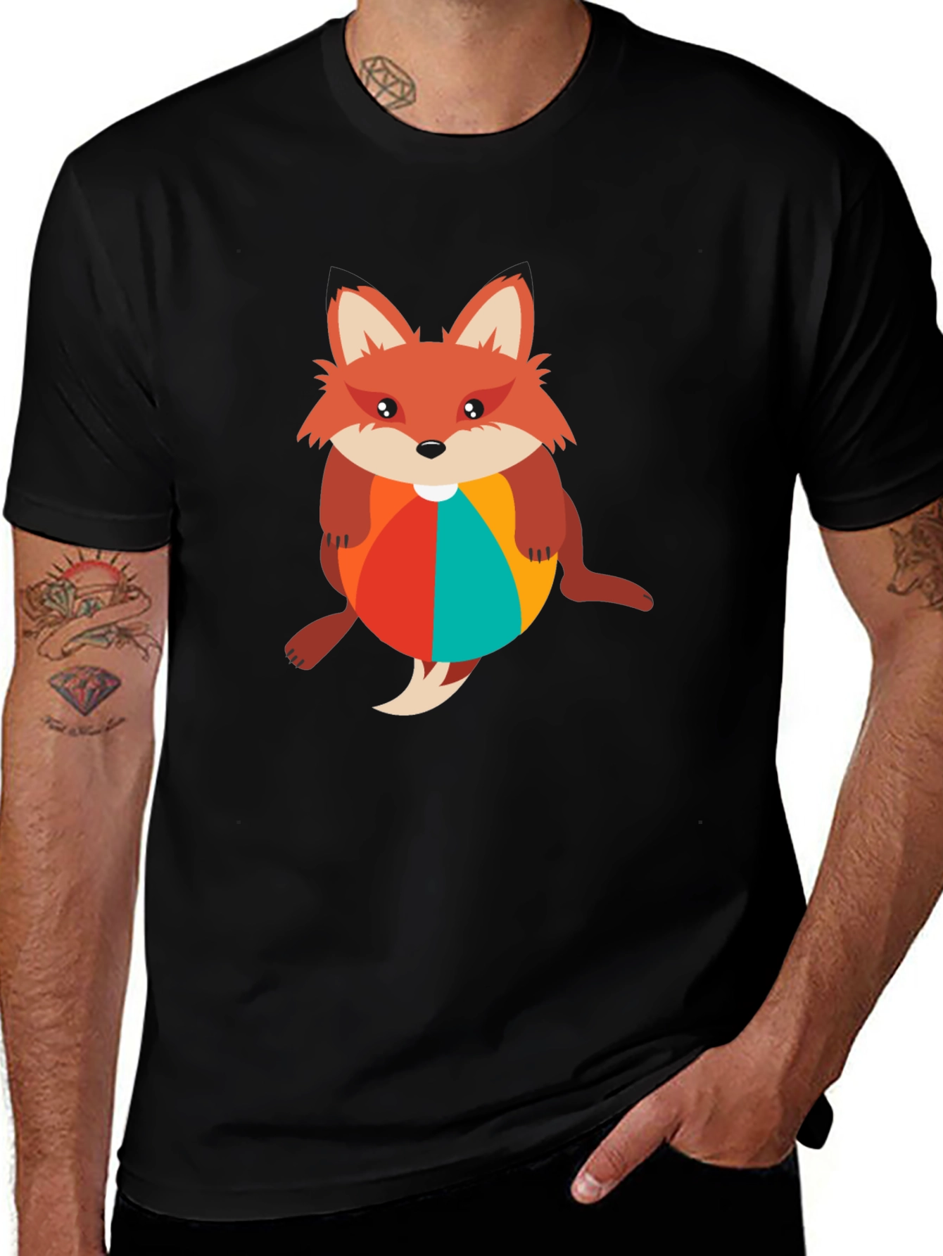 Variant 18 of Fox with Beach Ball Black T-Shirt
