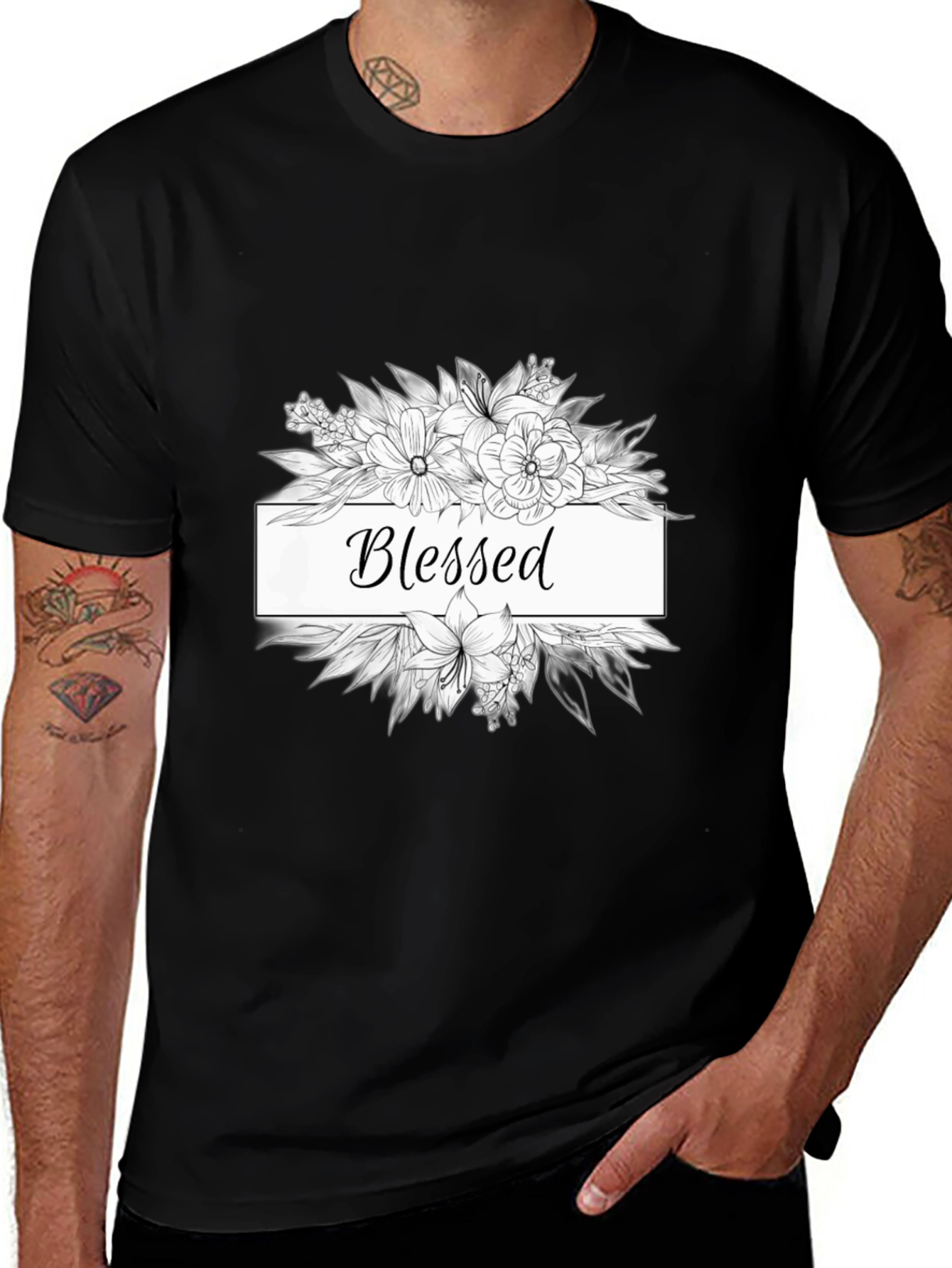 Blessed Floral Graphic Tee - Unisex Black T-Shirt