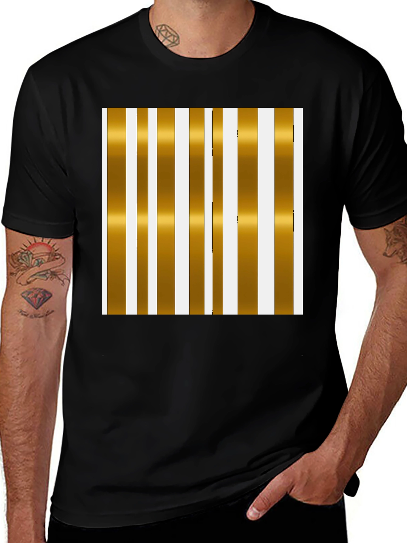 Variant 25 of Striped Gold & White Graphic Tee