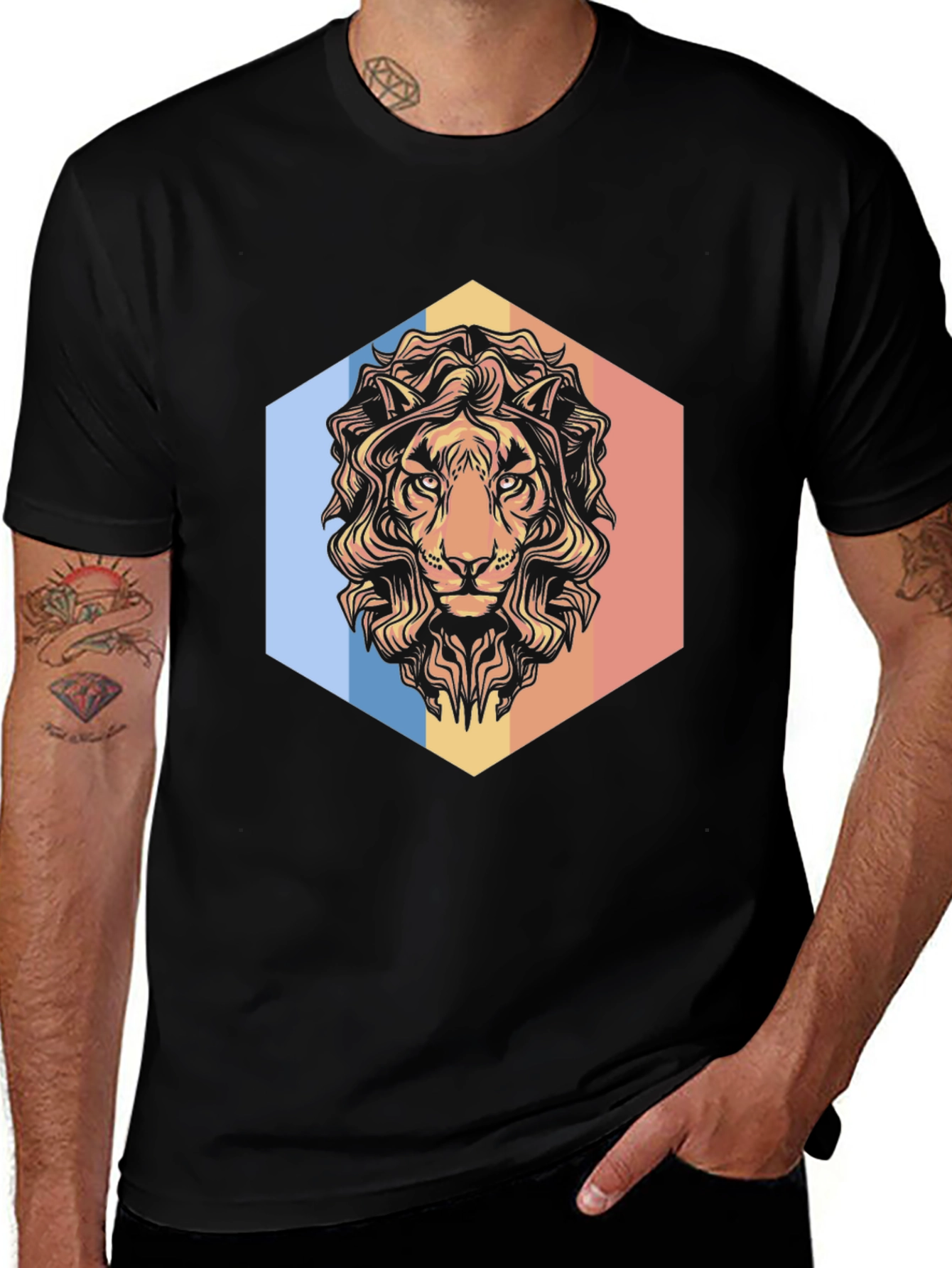 Variant 7 of Lion Graphic Tee - Retro Style Men's Black T-Shirt