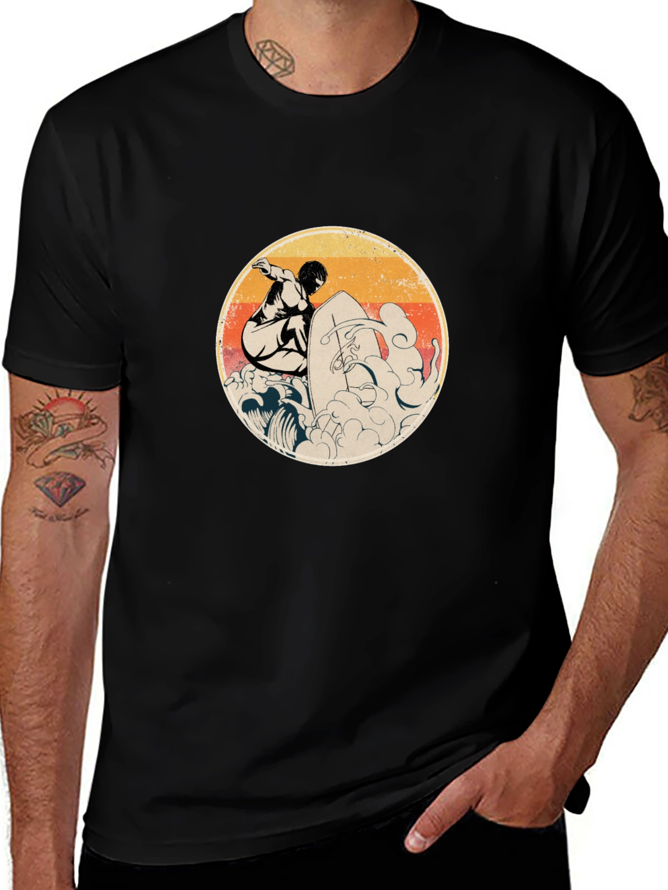Variant 15 of Retro Surfer Graphic Black T-Shirt