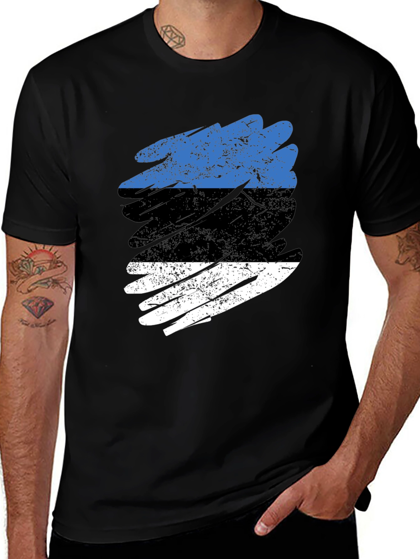 Variant 12 of Estonia Flag Grunge Style Men's Black T-Shirt