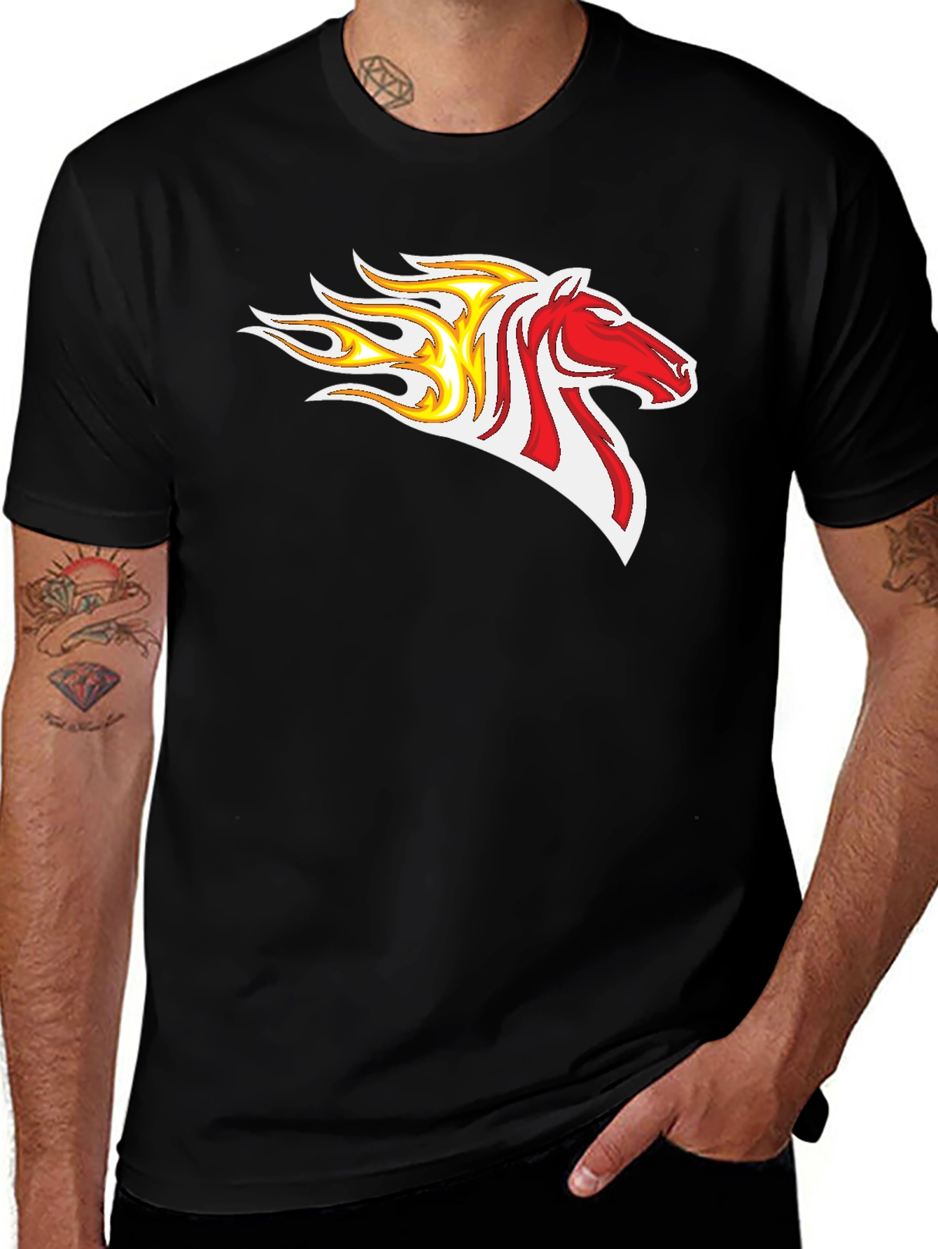 Variant 18 of Flaming Horse Graphic Tee - Bold Black T-Shirt