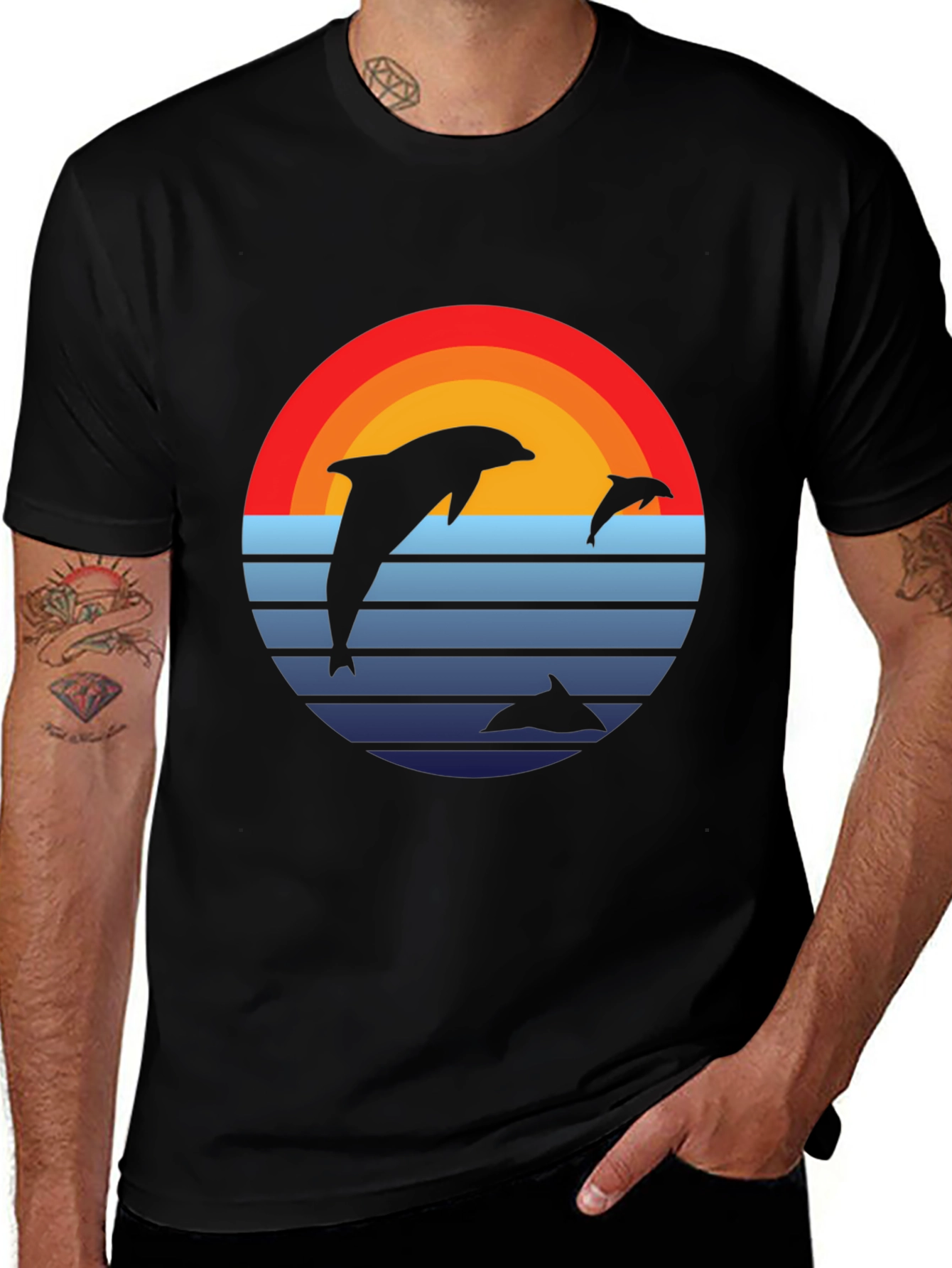 Variant 24 of Dolphin Sunset Graphic Tee - Retro Style