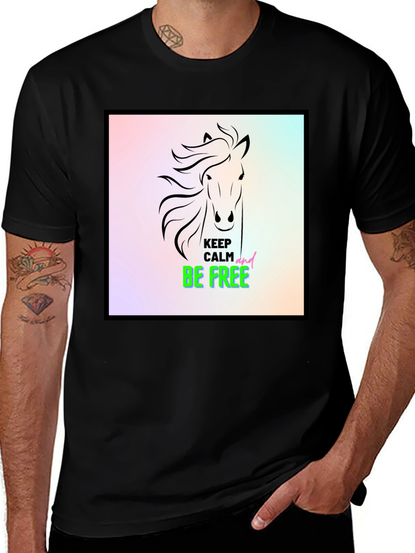 Variant 22 of Keep Calm & Be Free Horse Graphic Tee