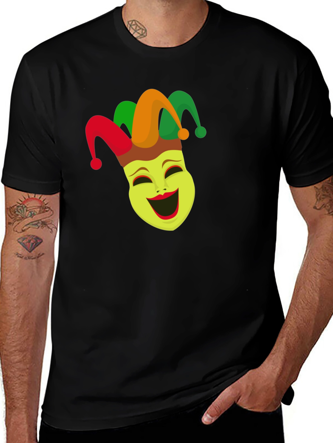 Variant 8 of Jester Mask Graphic Tee - Black Crew Neck