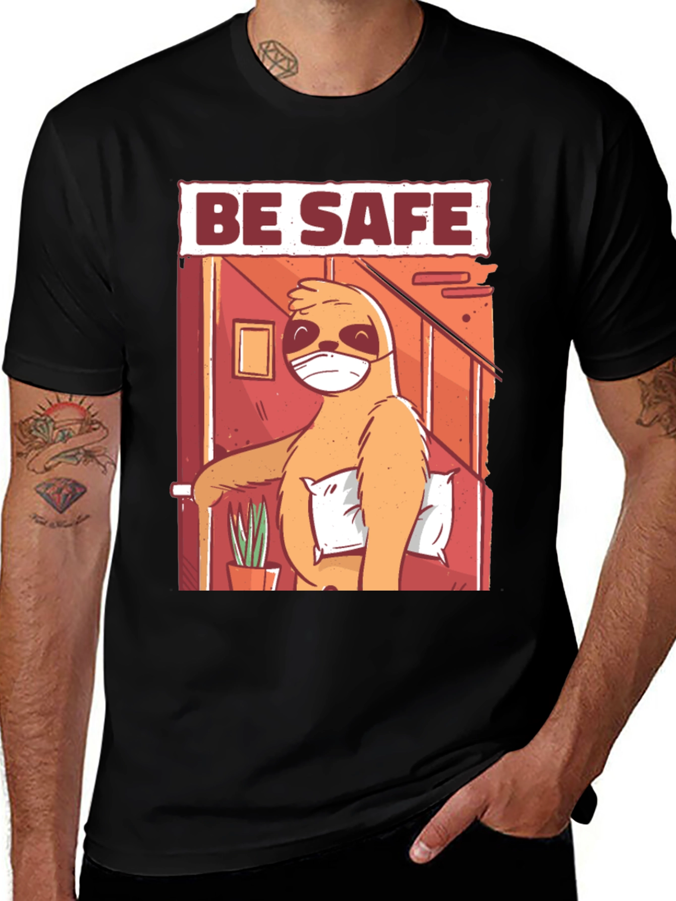 Be Safe Sloth Graphic Tee - Stay Home T-Shirt