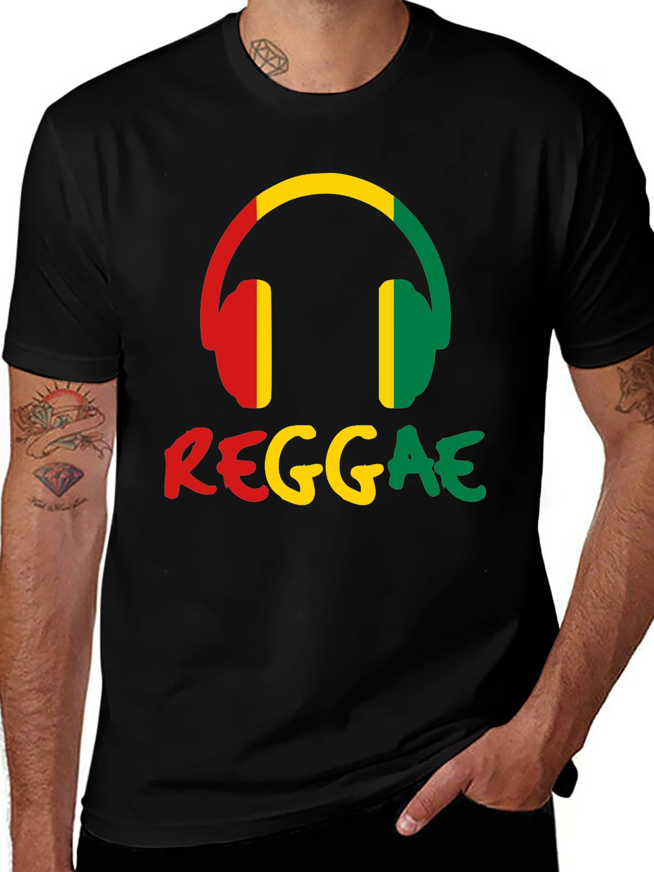 Variant 21 of Reggae Music Headphones Graphic Tee - Black Cotton