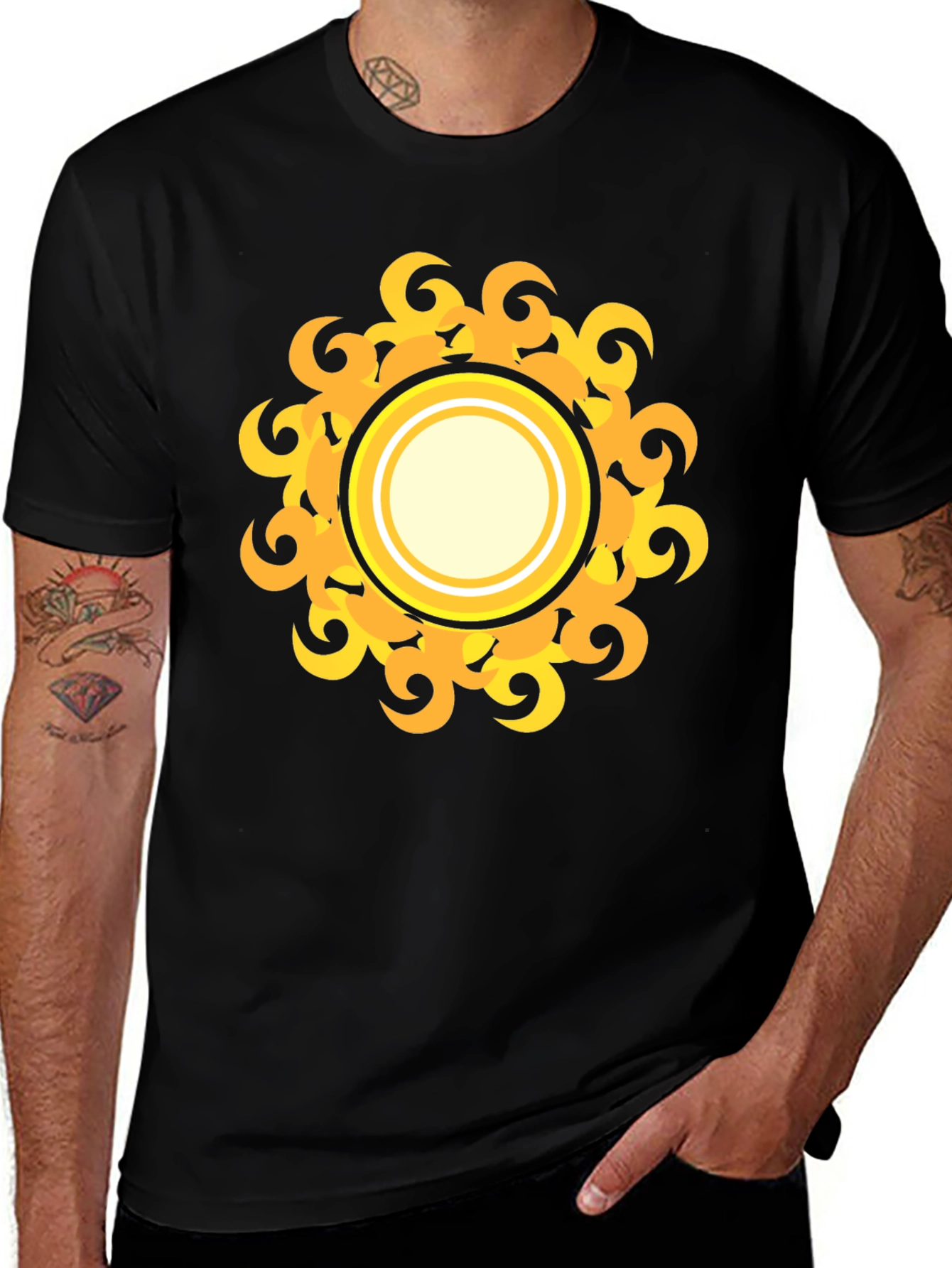 Variant 18 of Black T-Shirt with Yellow Sun Design