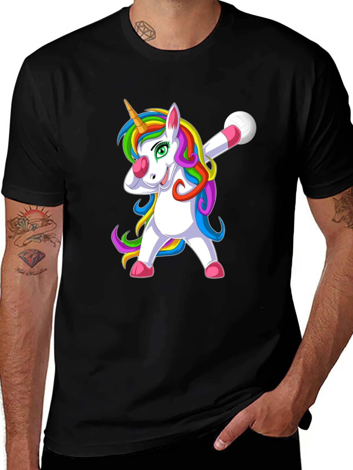 Variant 15 of Dabbing Unicorn Volleyball T-Shirt - Black