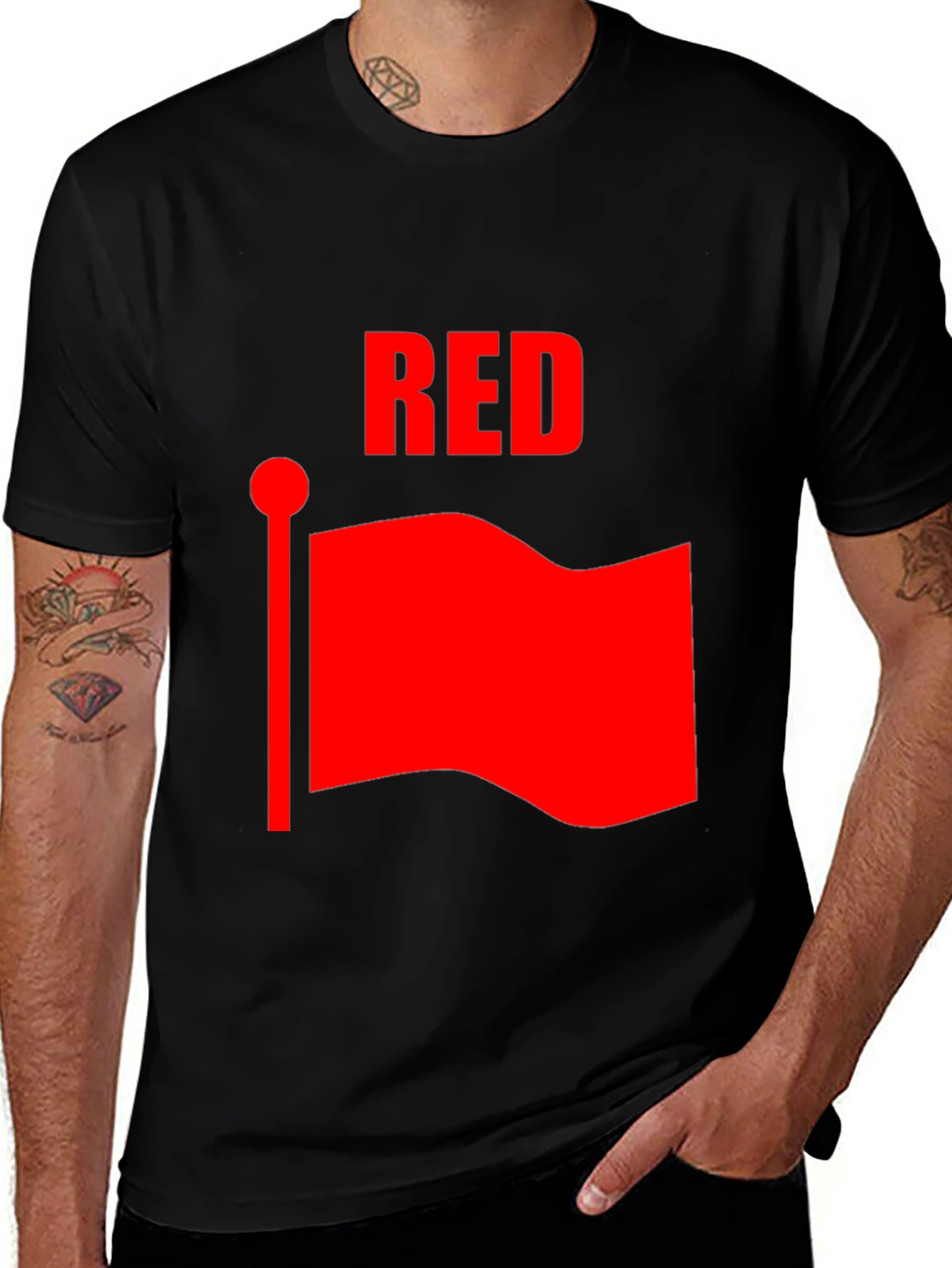 Variant 19 of Red Flag Graphic Black T-Shirt