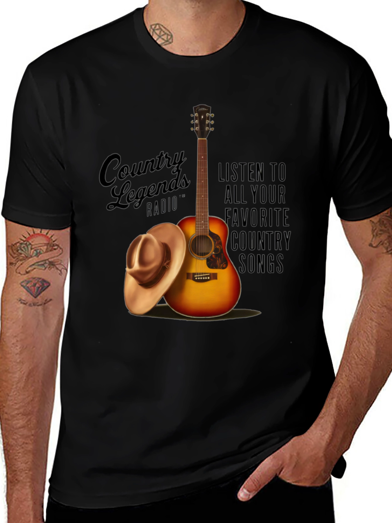 Variant 18 of Country Legends Radio T-Shirt Guitar and Cowboy Hat Design