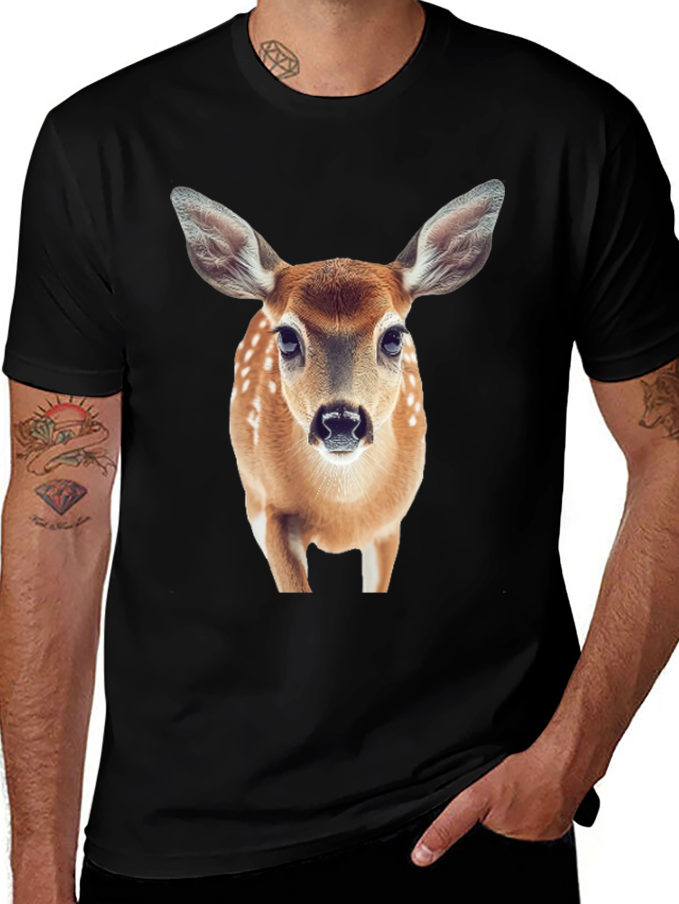 Variant 13 of Deer Graphic Print Black T-Shirt