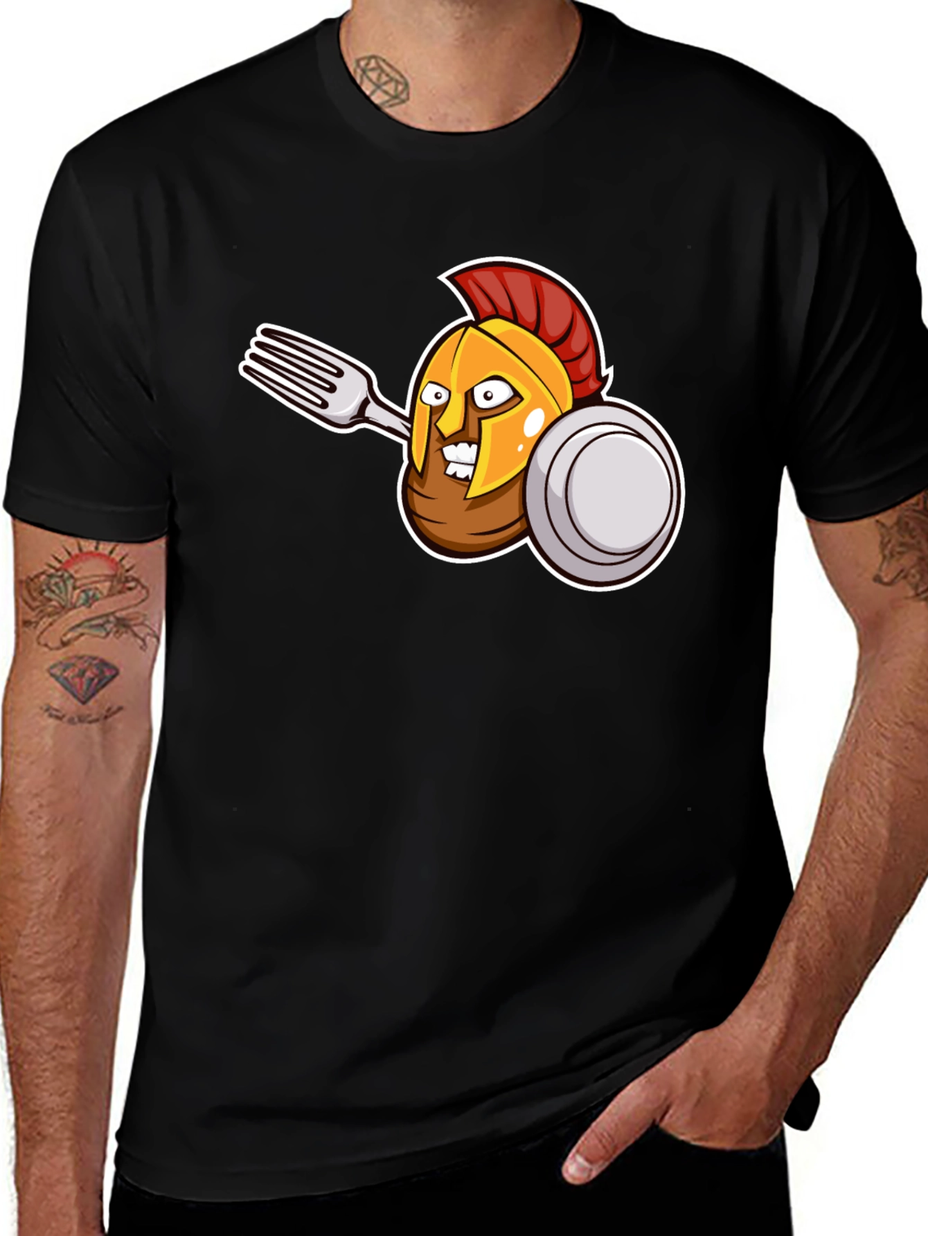 Black Spartan Fork Warrior Graphic T-Shirt main image