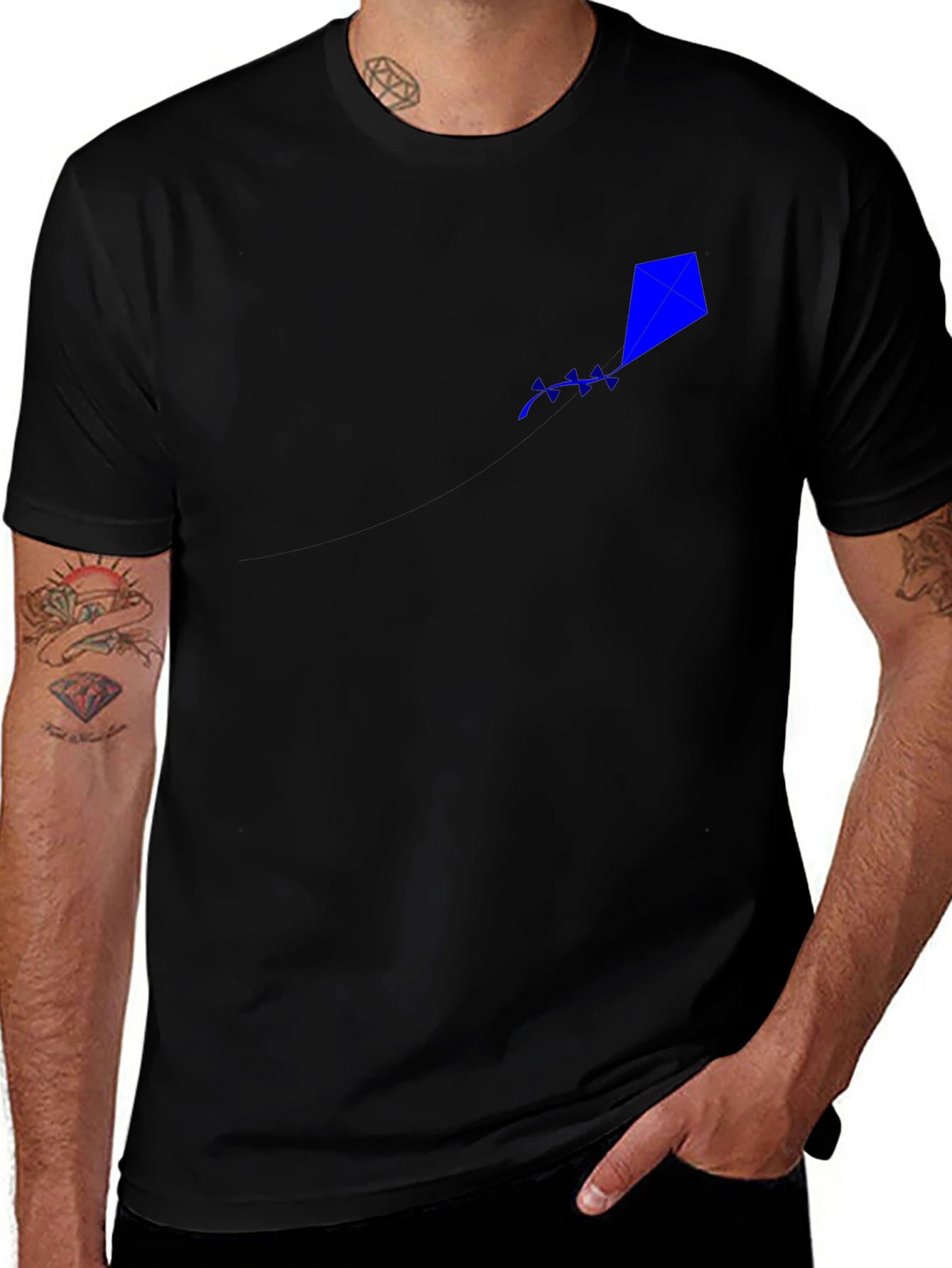Variant 9 of Men's Black T-Shirt with Blue Kite Design