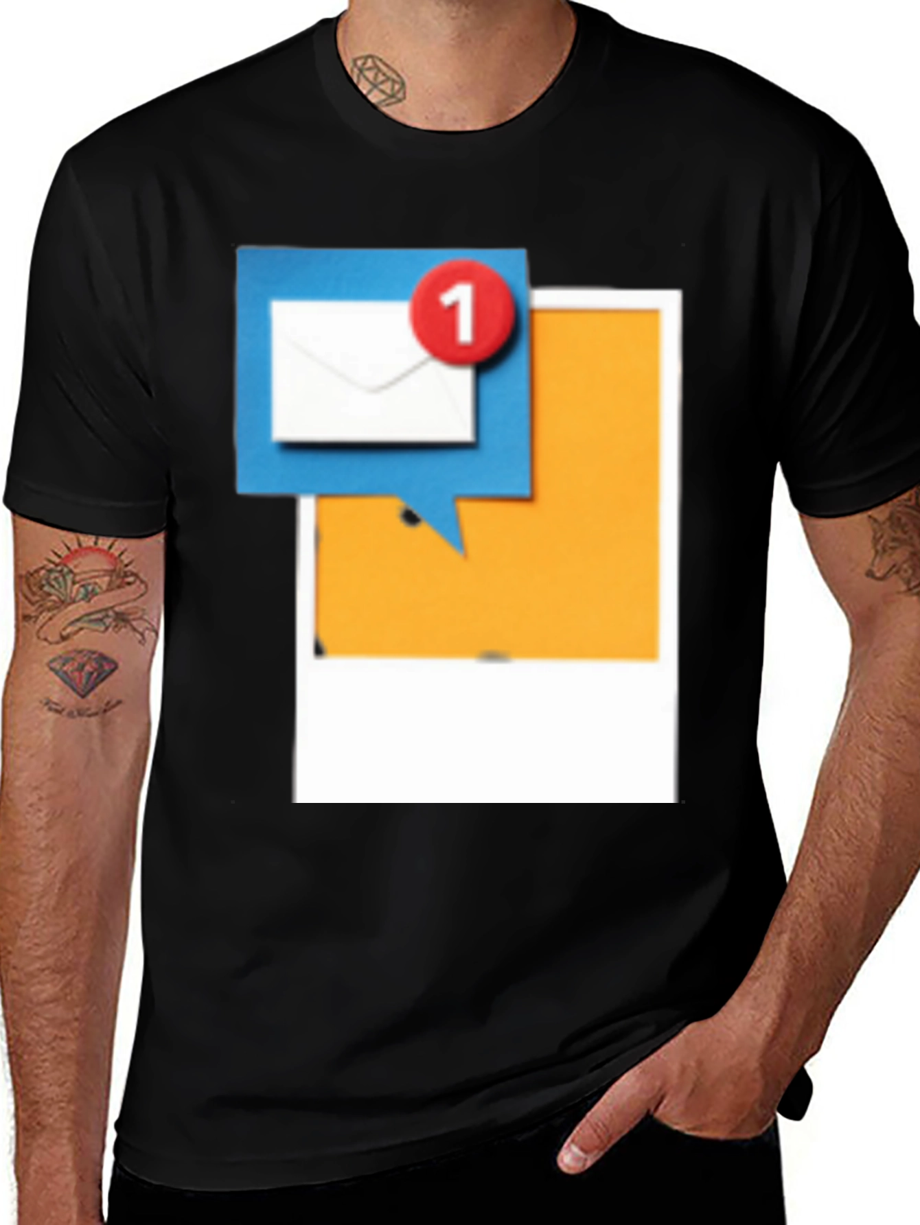 Variant 24 of Men's Black T-Shirt with Mail Notification Graphic