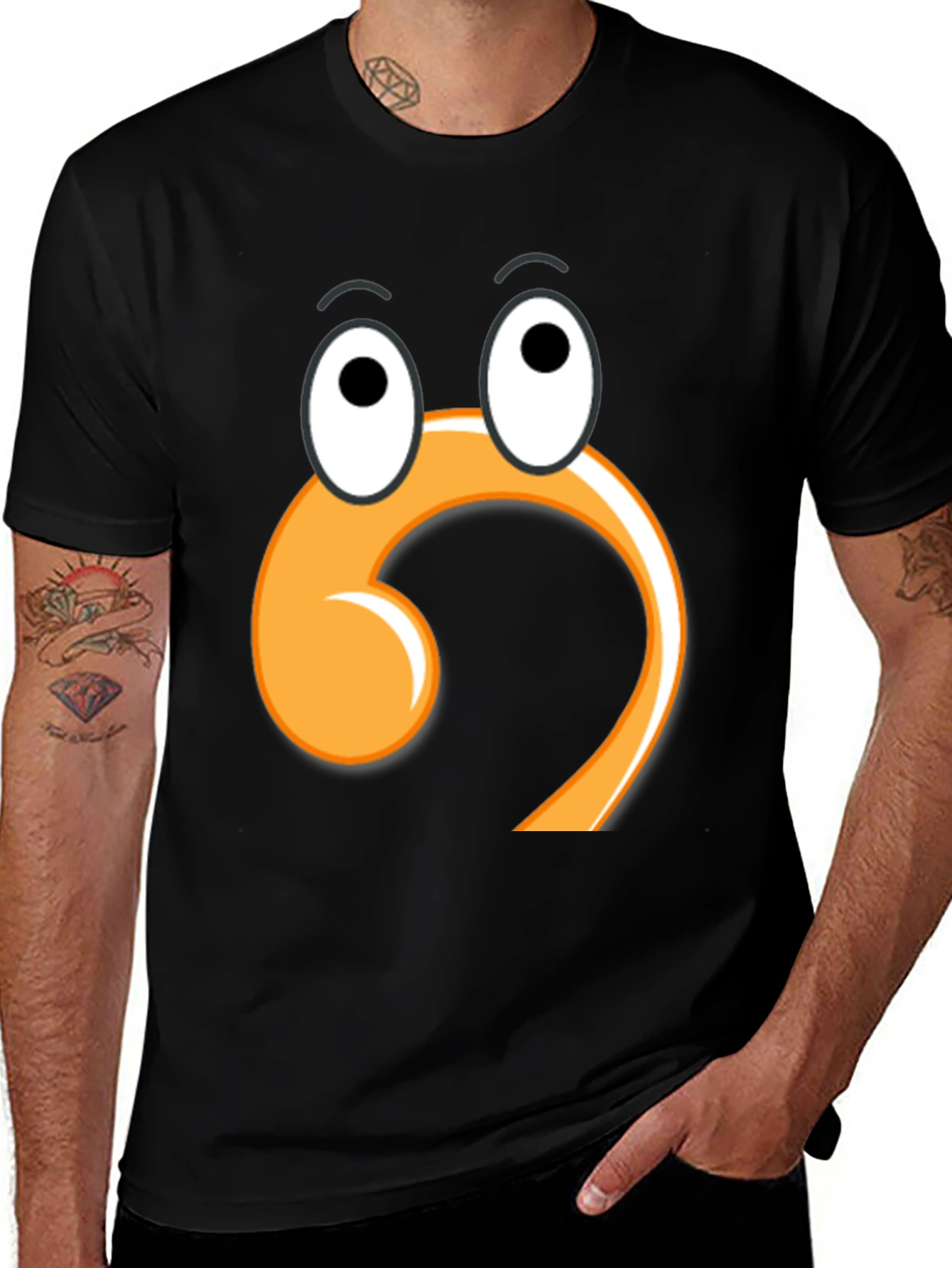 Funny Cartoon Face Black T-Shirt