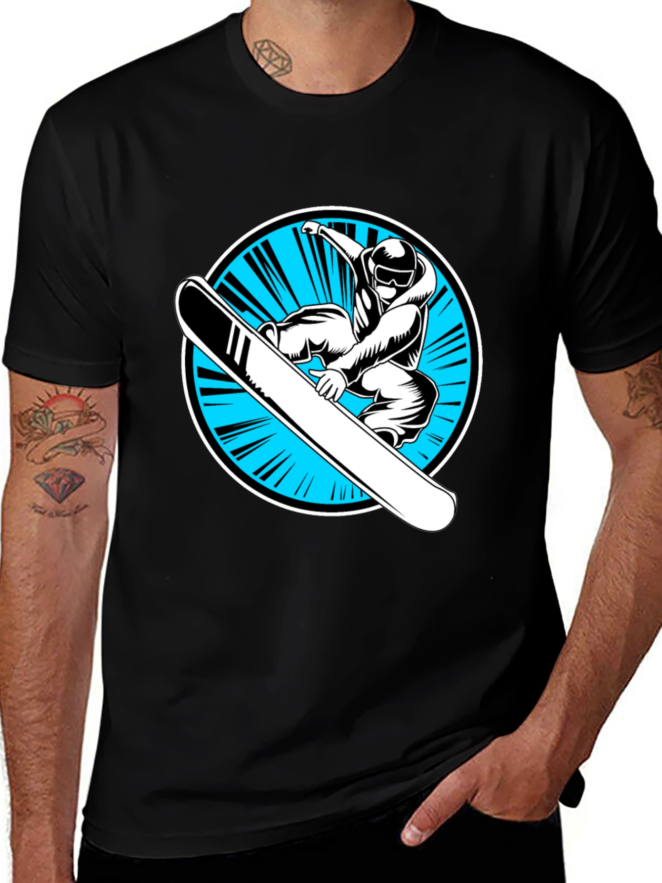 Variant 5 of Snowboarder Graphic Black T-Shirt