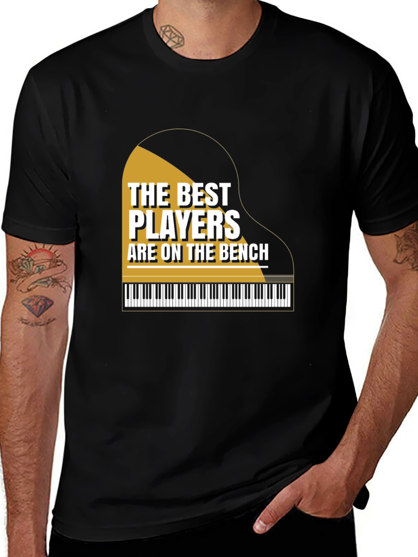 Black Piano Player T-Shirt - "The Best Players Are On The Bench" main image