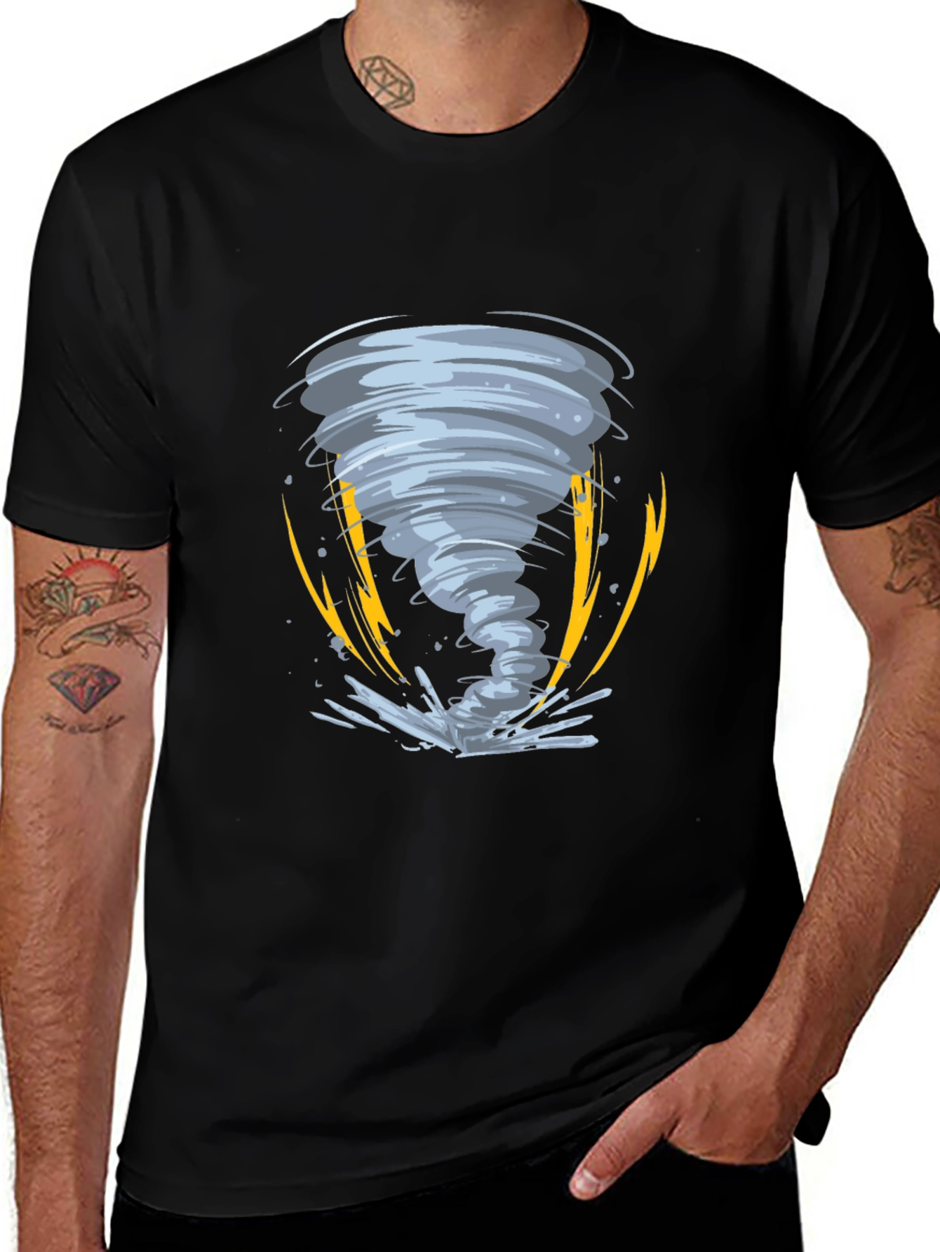 Variant 10 of Tornado Graphic Tee - Black Cotton Casual Shirt