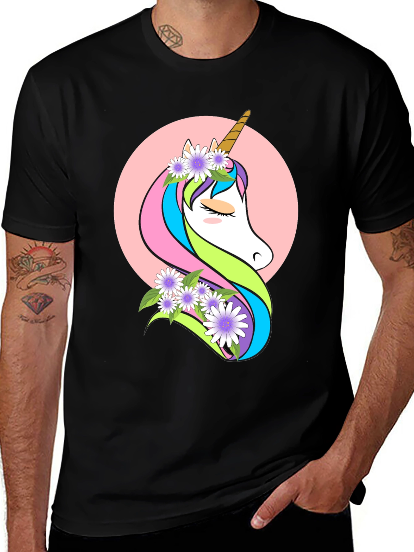 Variant 26 of Unicorn Graphic Tee - Black Cotton Blend Comfort