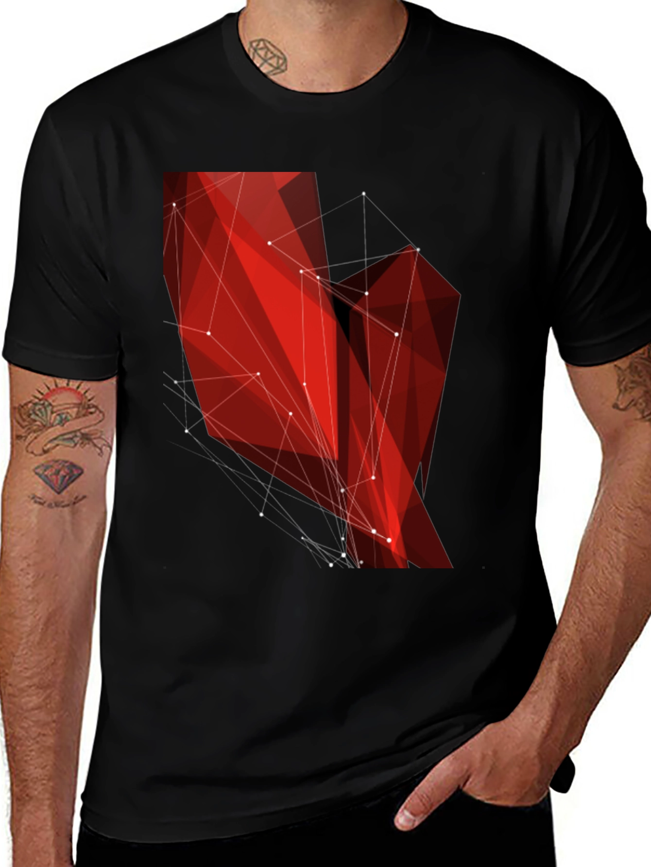 Variant 8 of Geometric Red Polygon Black T-Shirt