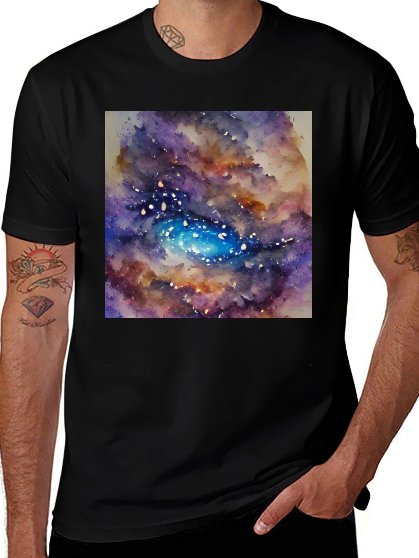 Variant 26 of Galaxy Watercolor Graphic Black T-Shirt