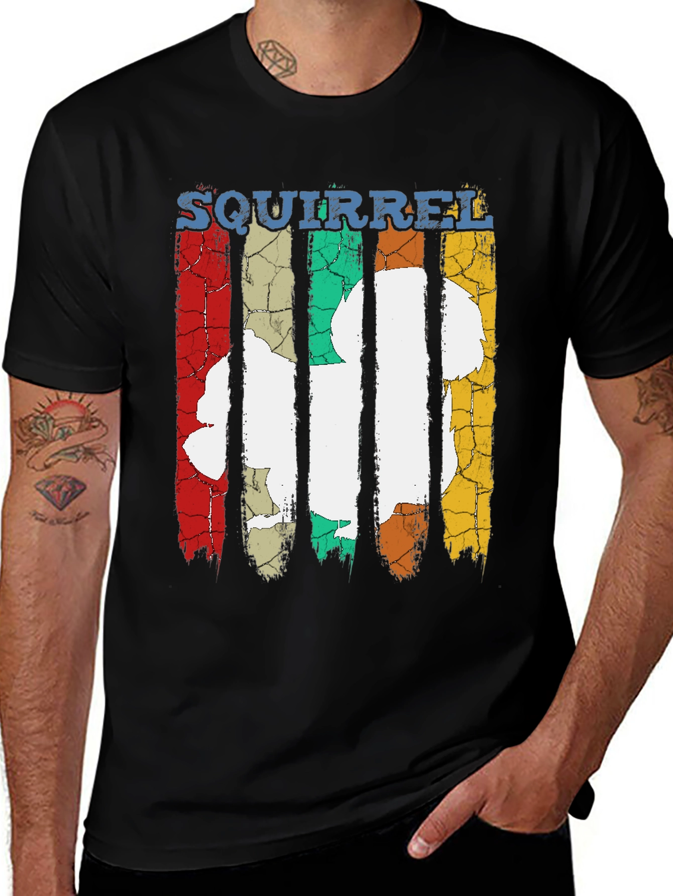 Black Squirrel Retro Vintage Style Black T-Shirt main image