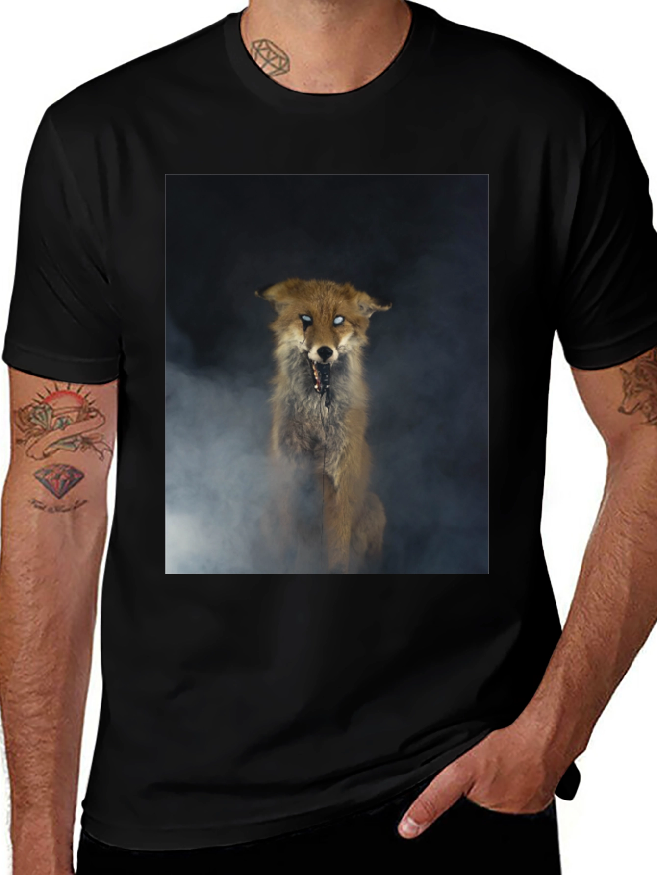 Variant 22 of Creepy Fox Graphic Tee - Men's Black T-Shirt