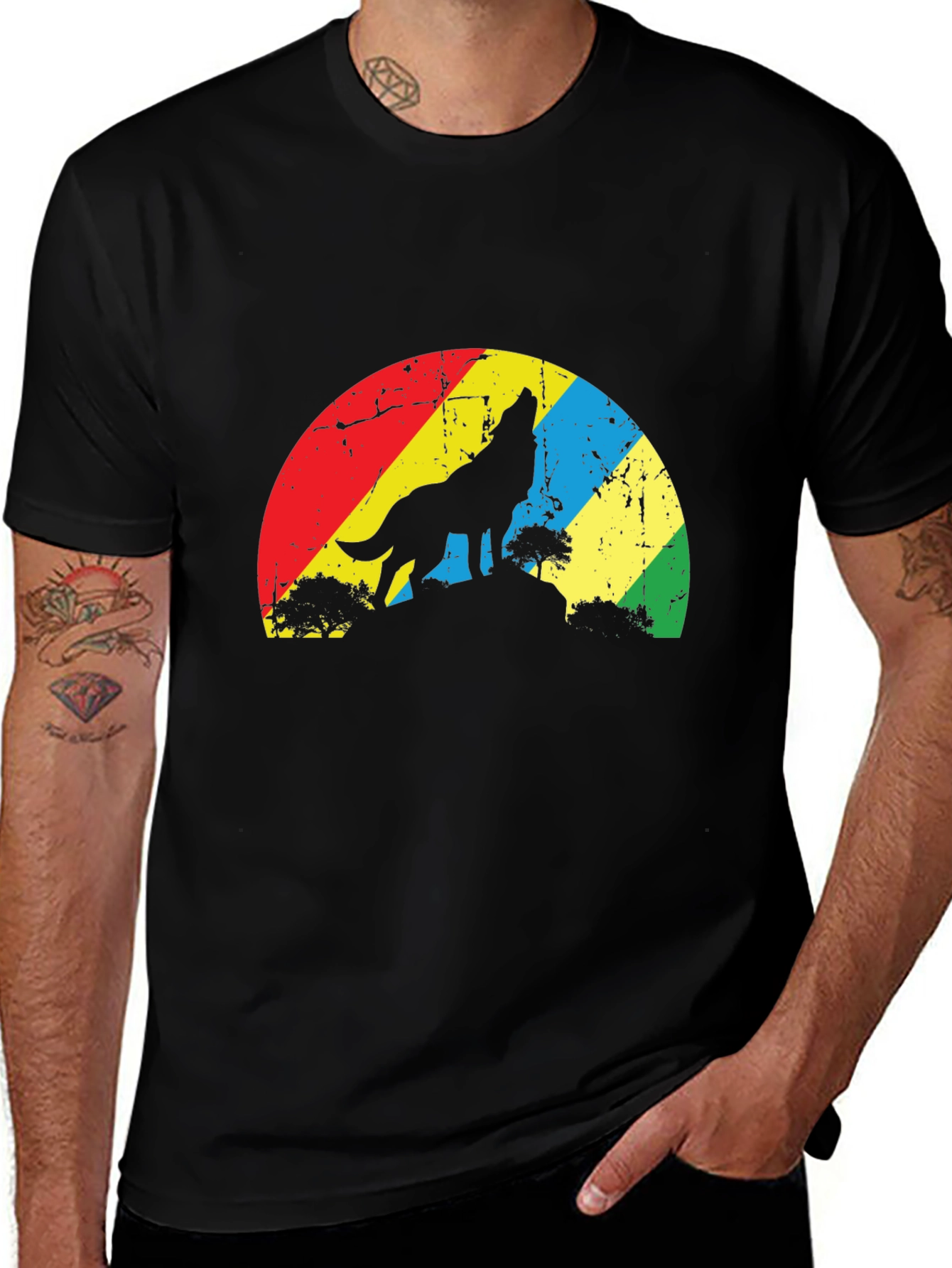 Variant 2 of Wolf Silhouette Rainbow T-Shirt