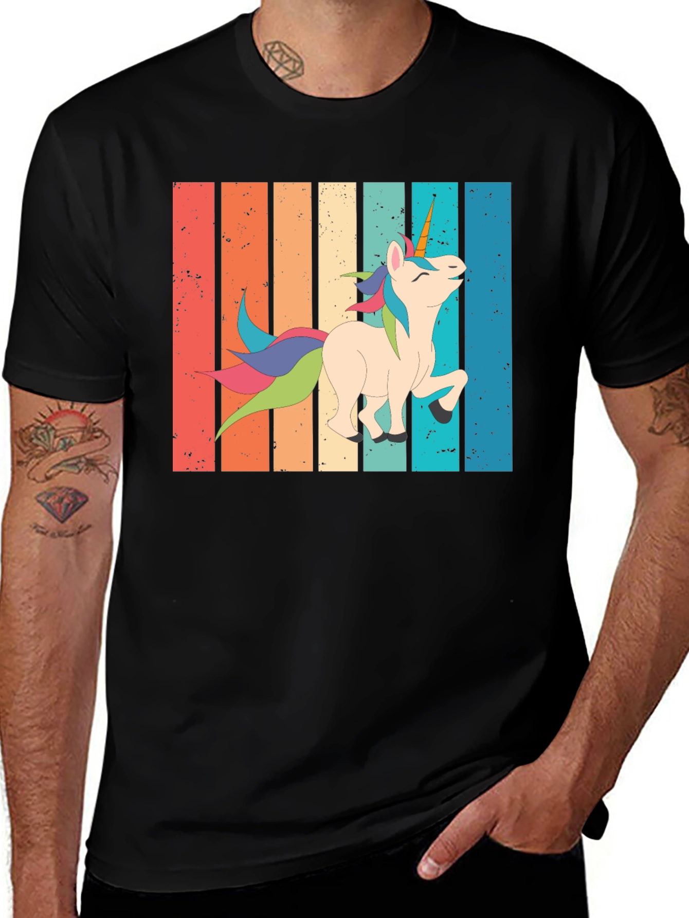 Variant 2 of Retro Unicorn Graphic Tee - Men's Black T-Shirt