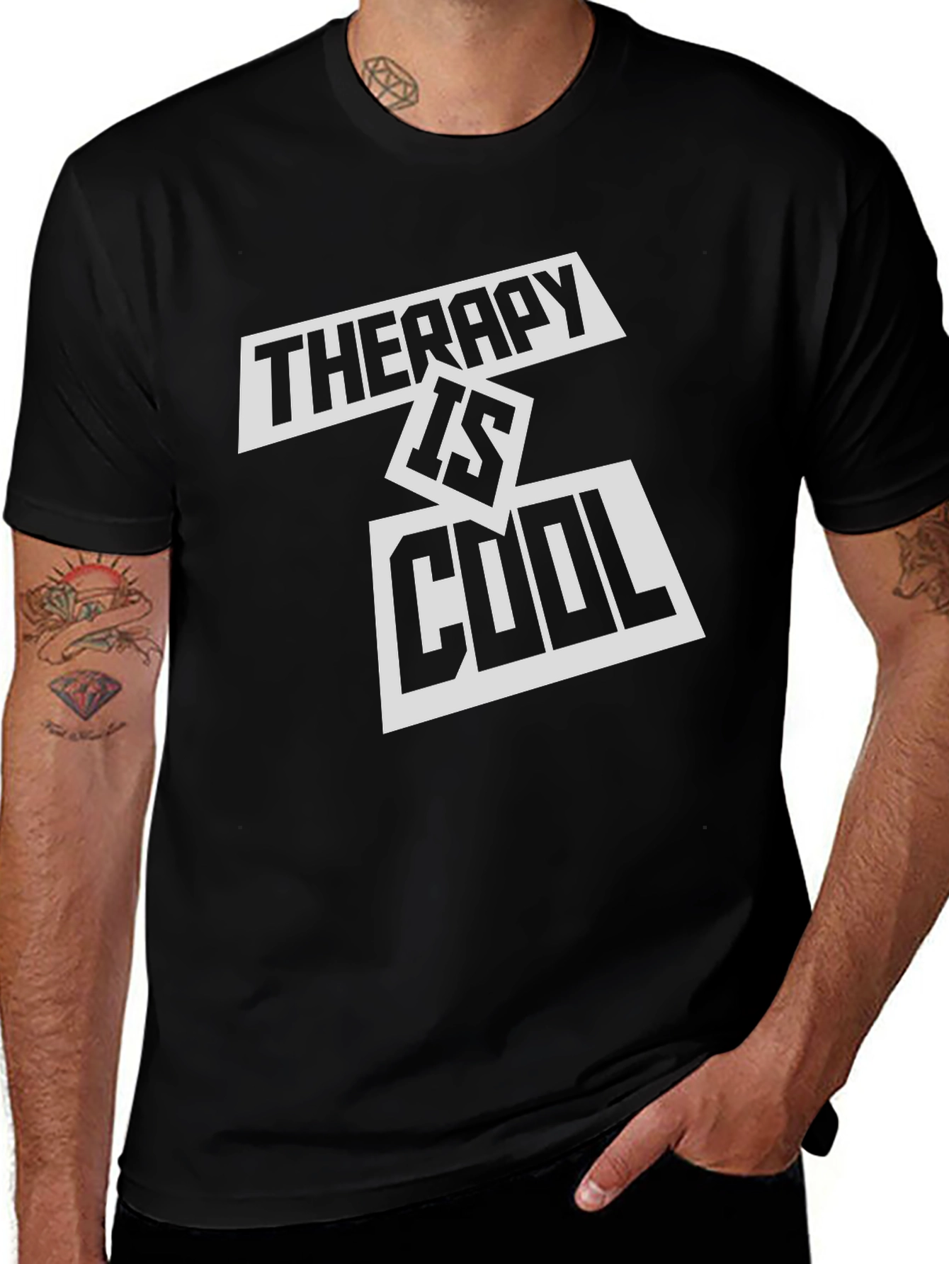 Therapy is Cool Graphic Black T-Shirt