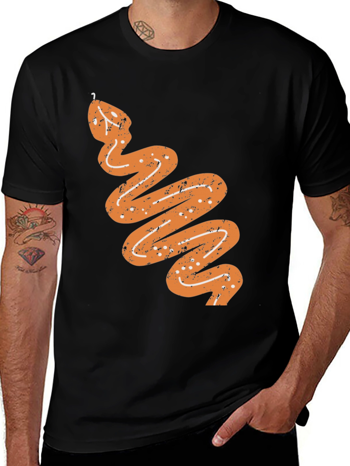 Black T-Shirt with Orange Snake Graphic