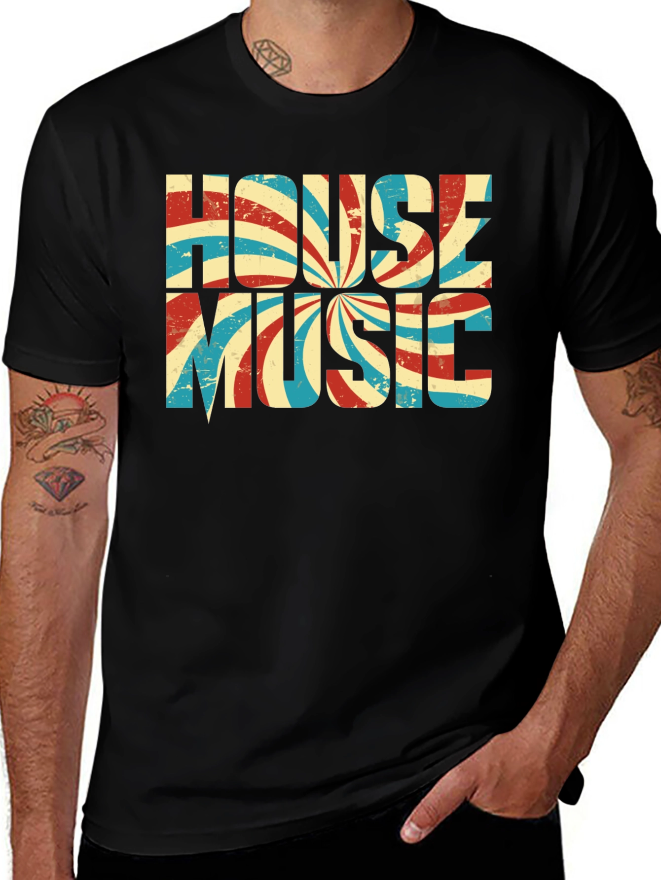 Retro House Music Graphic Tee - Black