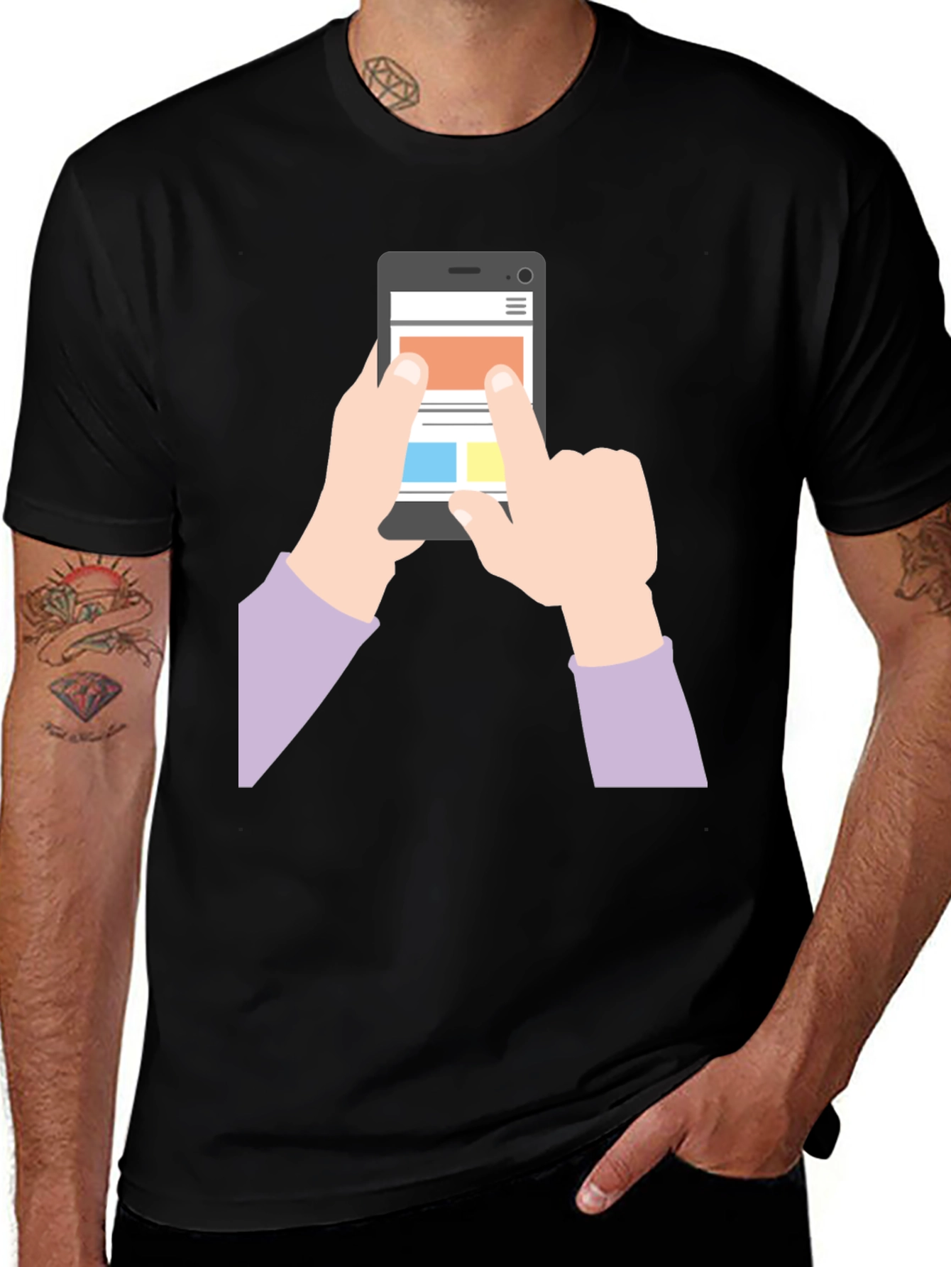 Variant 4 of Men's Black T-Shirt with Phone Graphic