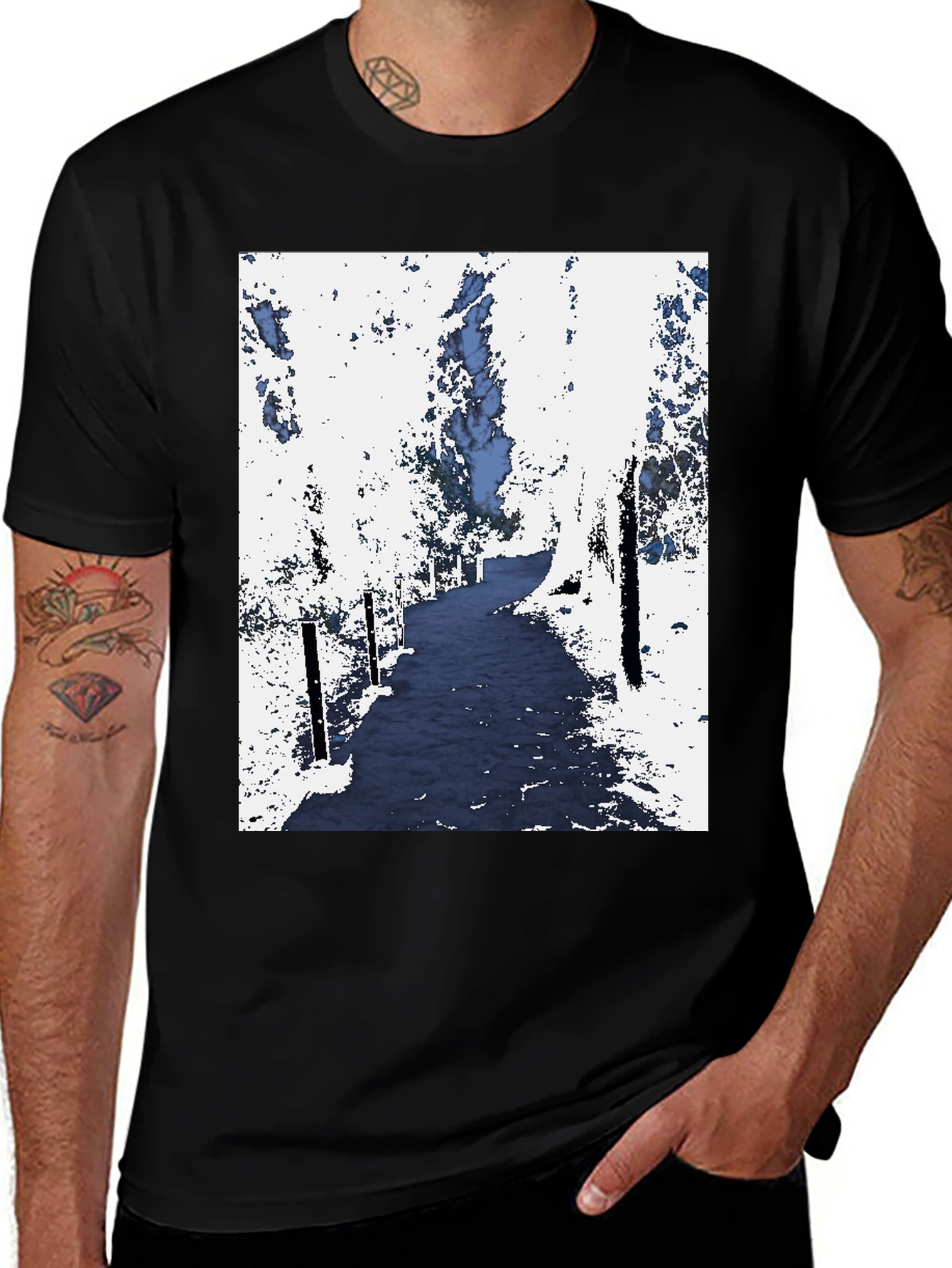 Abstract Forest Print Black Tee