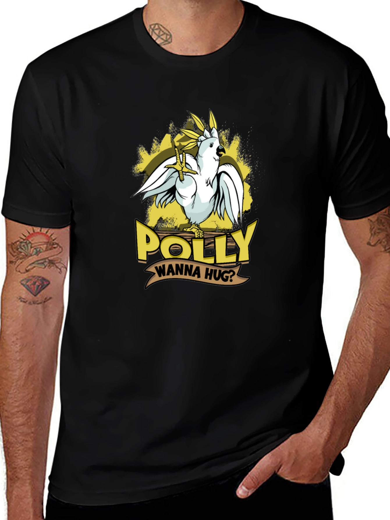 Variant 18 of Polly Wanna Hug T-Shirt - Cute Parrot Graphic Tee