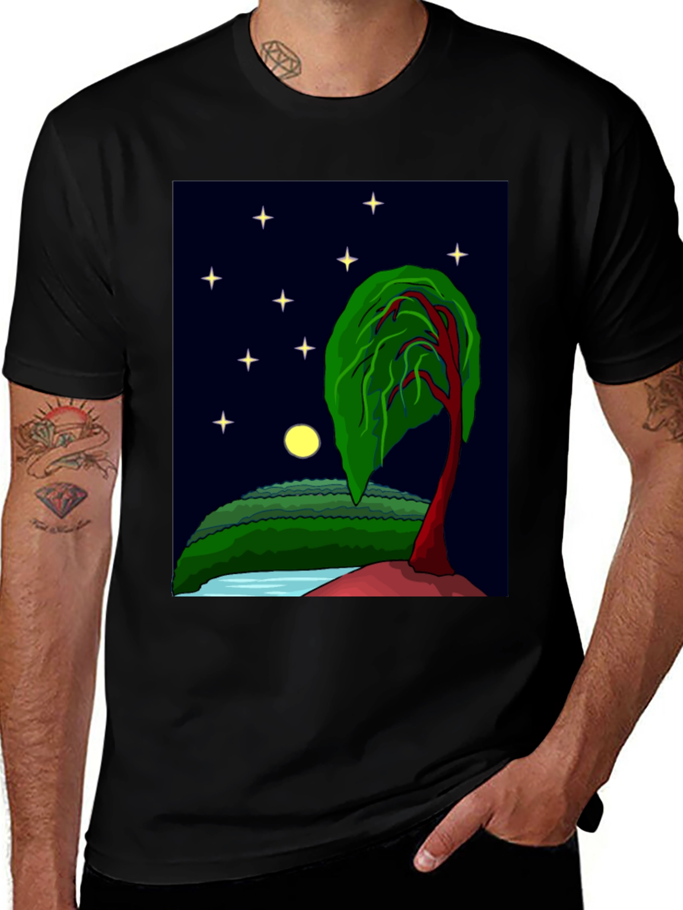 Variant 29 of Nightscape Graphic Tee - Artistic Tree Design